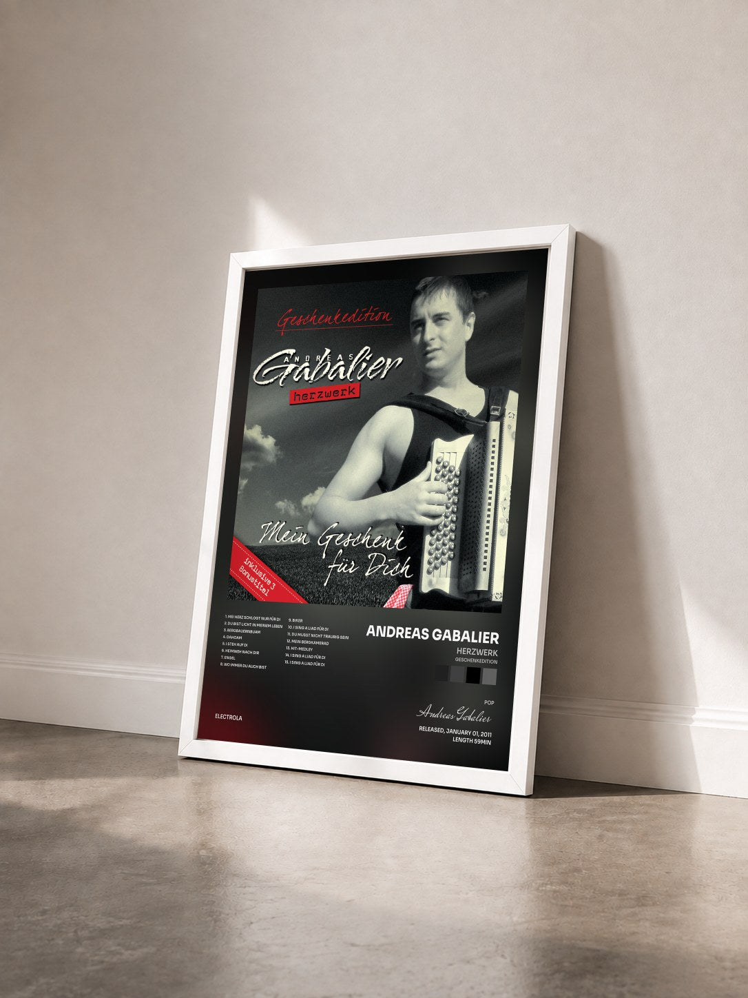 #blanc Tableau de l'album Herzwerk (Geschenkedition) de Andreas Gabalier vu de trois quarts, cadre blanc