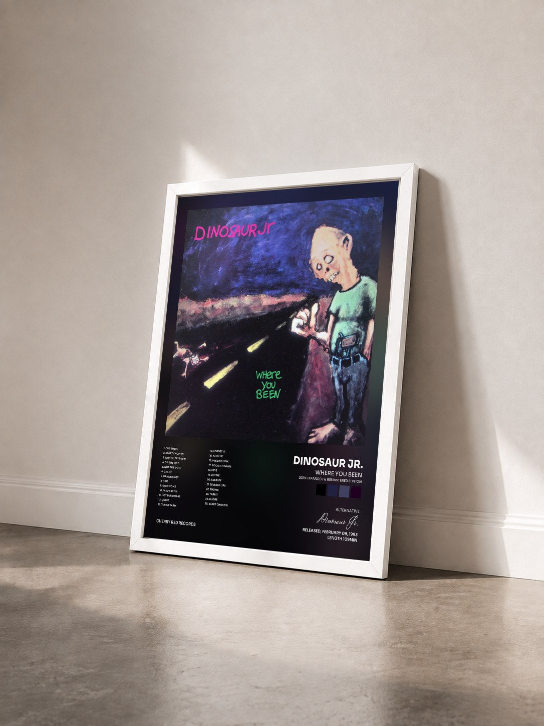#blanc Tableau de l'album Where You Been (2019 Expanded & Remastered Edition) de Dinosaur Jr. vu de trois quarts, cadre blanc