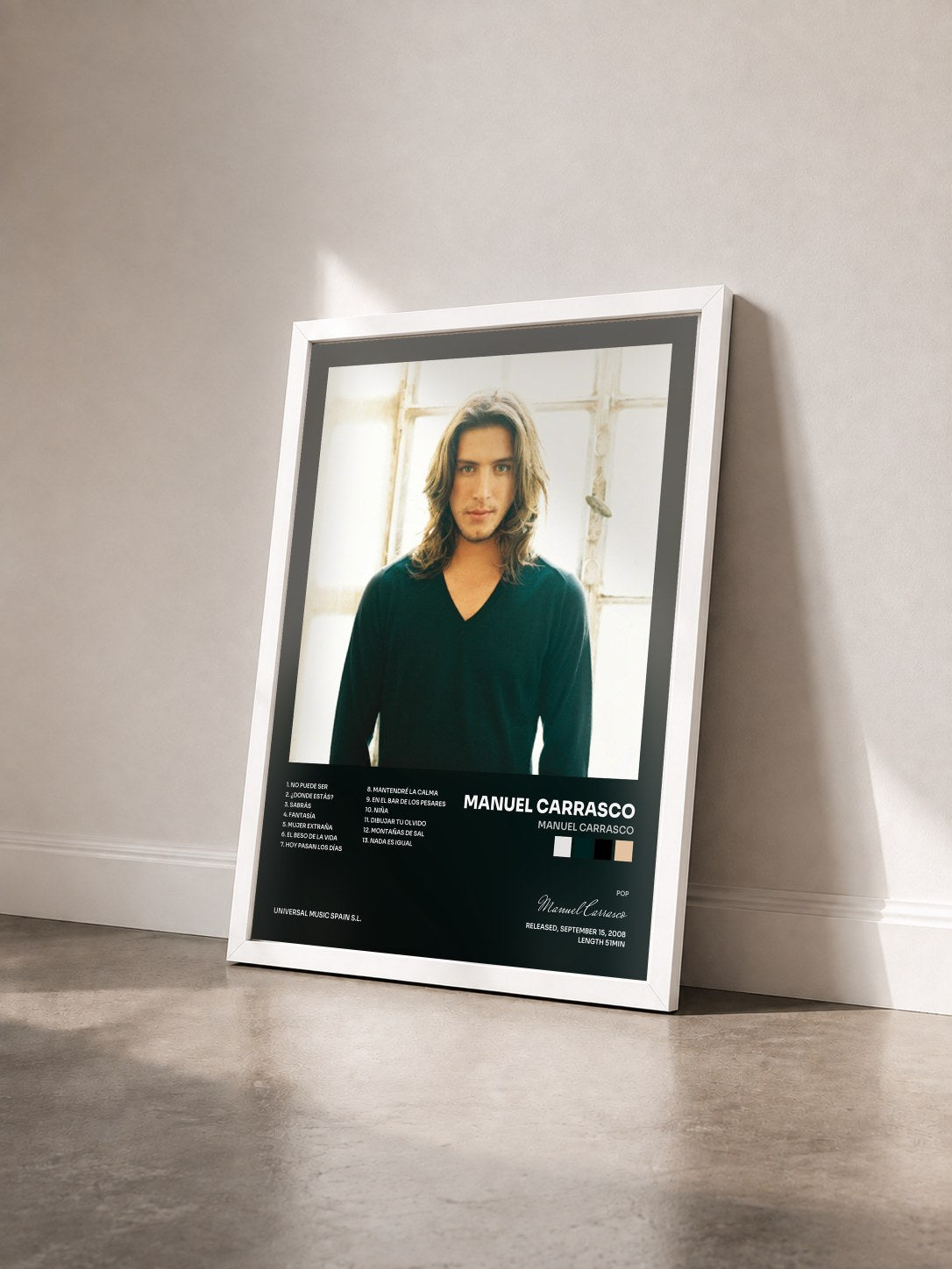 #blanc Tableau de l'album Manuel Carrasco de Manuel Carrasco vu de trois quarts, cadre blanc