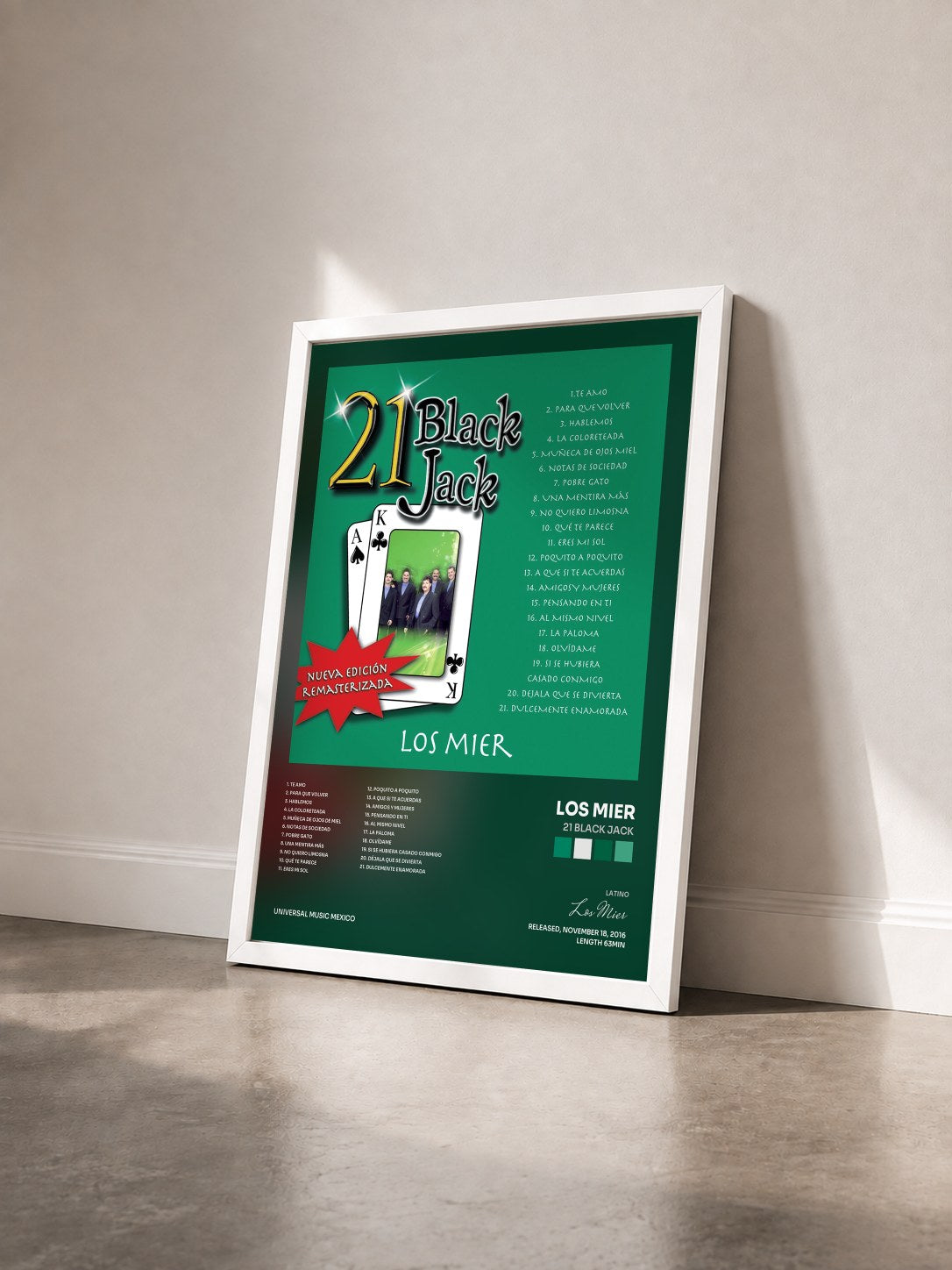 #blanc Tableau de l'album 21 Black Jack de Los Mier vu de trois quarts, cadre blanc