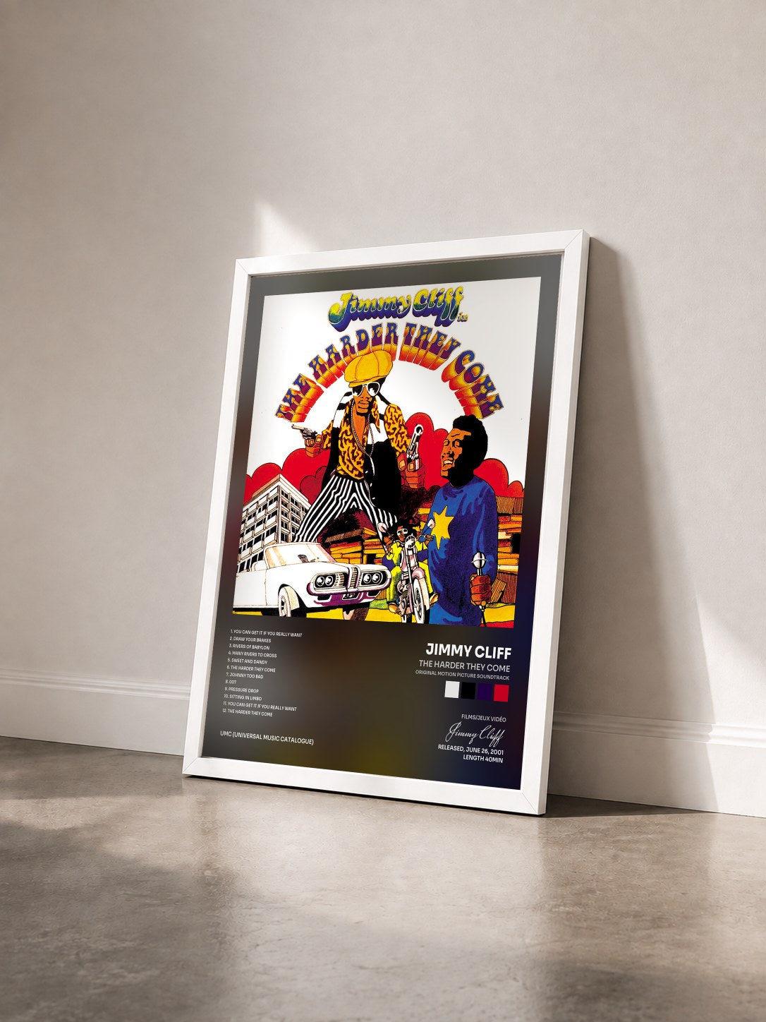 #blanc Tableau de l'album The Harder They Come (Original Motion Picture Soundtrack) de Jimmy Cliff vu de trois quarts, cadre blanc