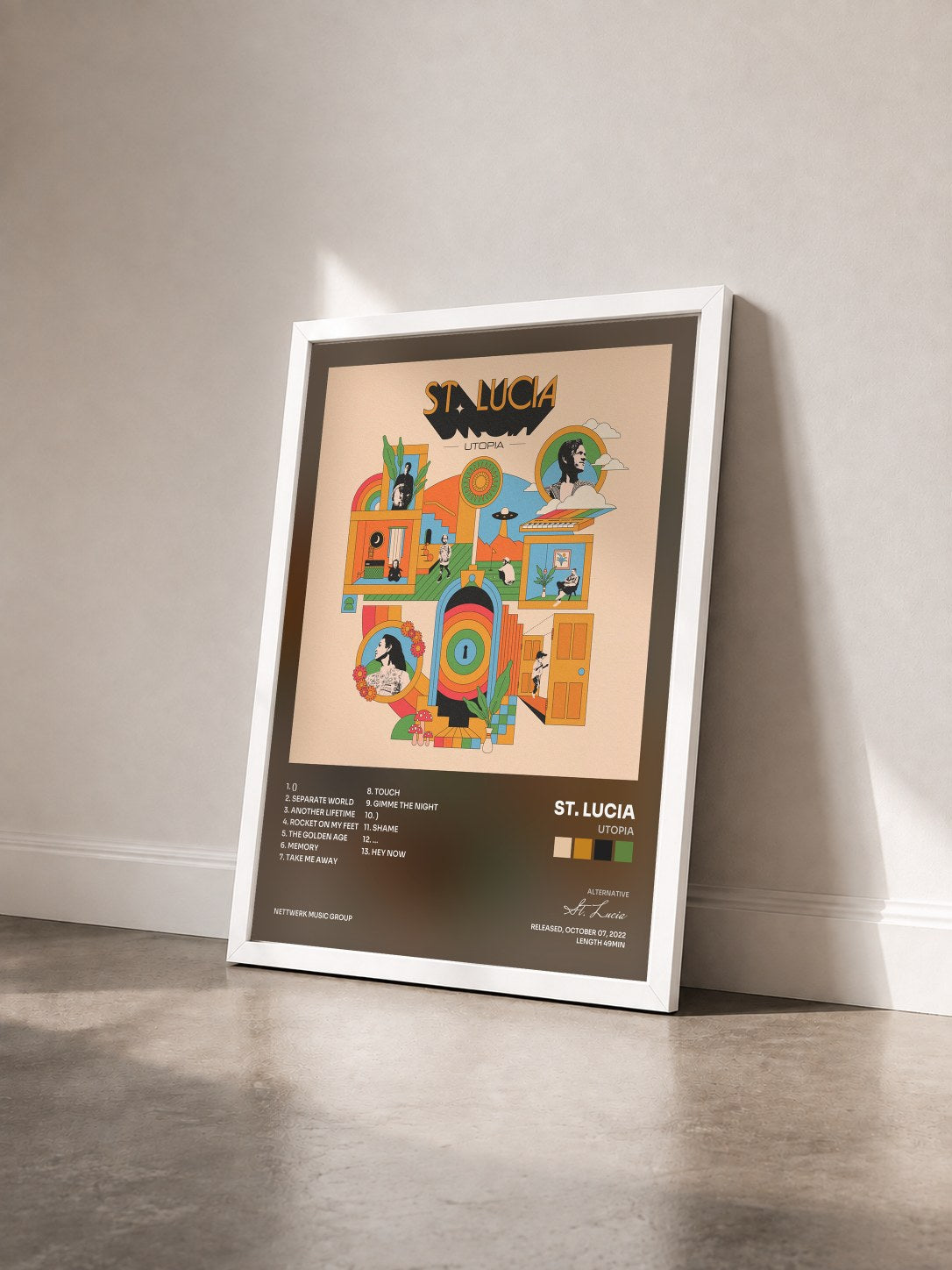 #blanc Tableau de l'album Utopia de St. Lucia vu de trois quarts, cadre blanc