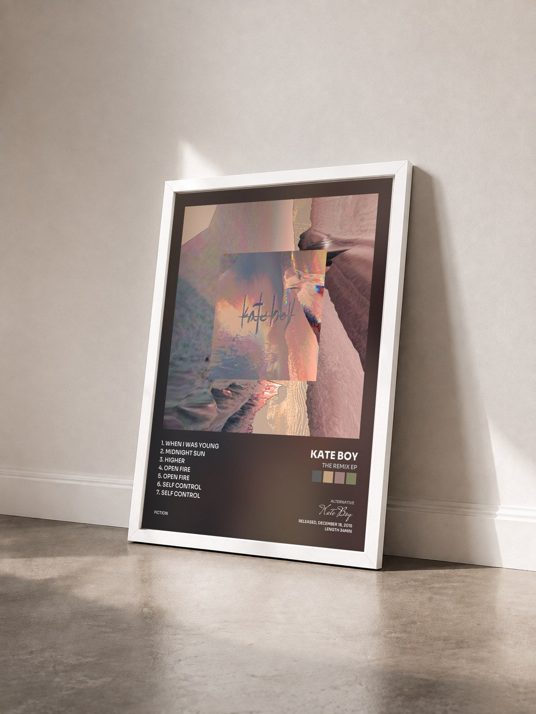 #blanc Tableau de l'album The Remix EP de Kate Boy vu de trois quarts, cadre blanc