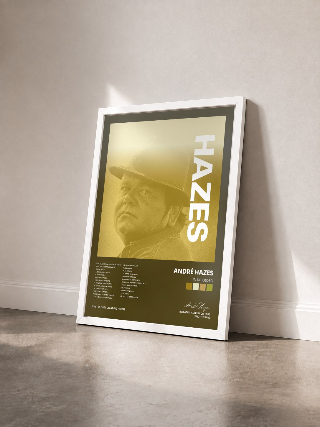 #blanc Tableau de l'album In De Kroeg de André Hazes vu de trois quarts, cadre blanc