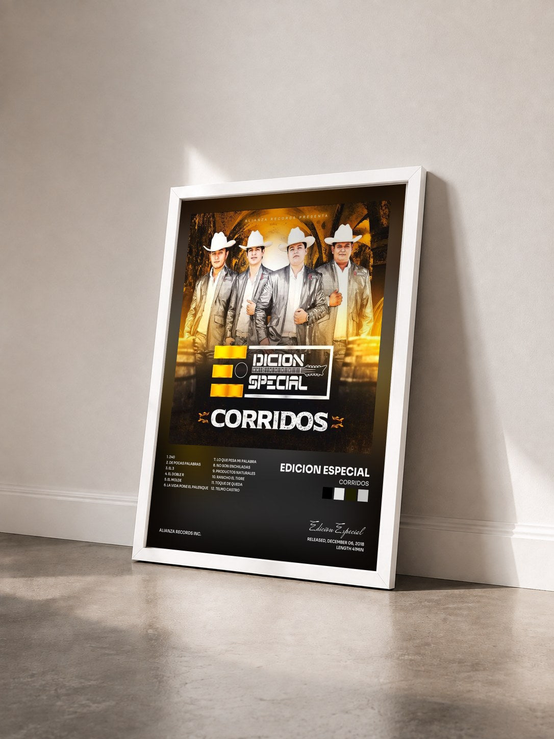 #blanc Tableau de l'album Corridos de Edicion Especial vu de trois quarts, cadre blanc