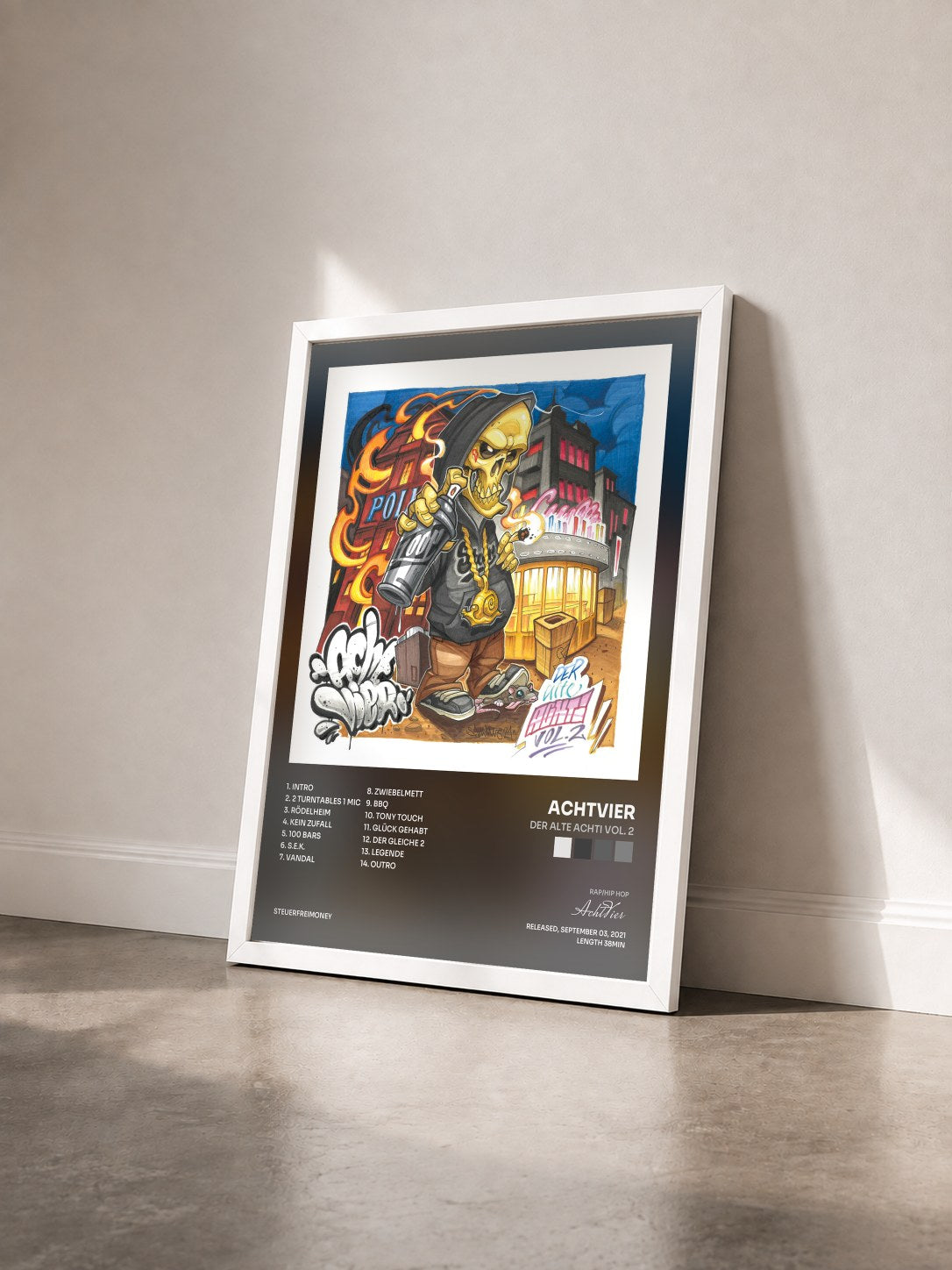 #blanc Tableau de l'album Der alte Achti Vol. 2 de AchtVier vu de trois quarts, cadre blanc