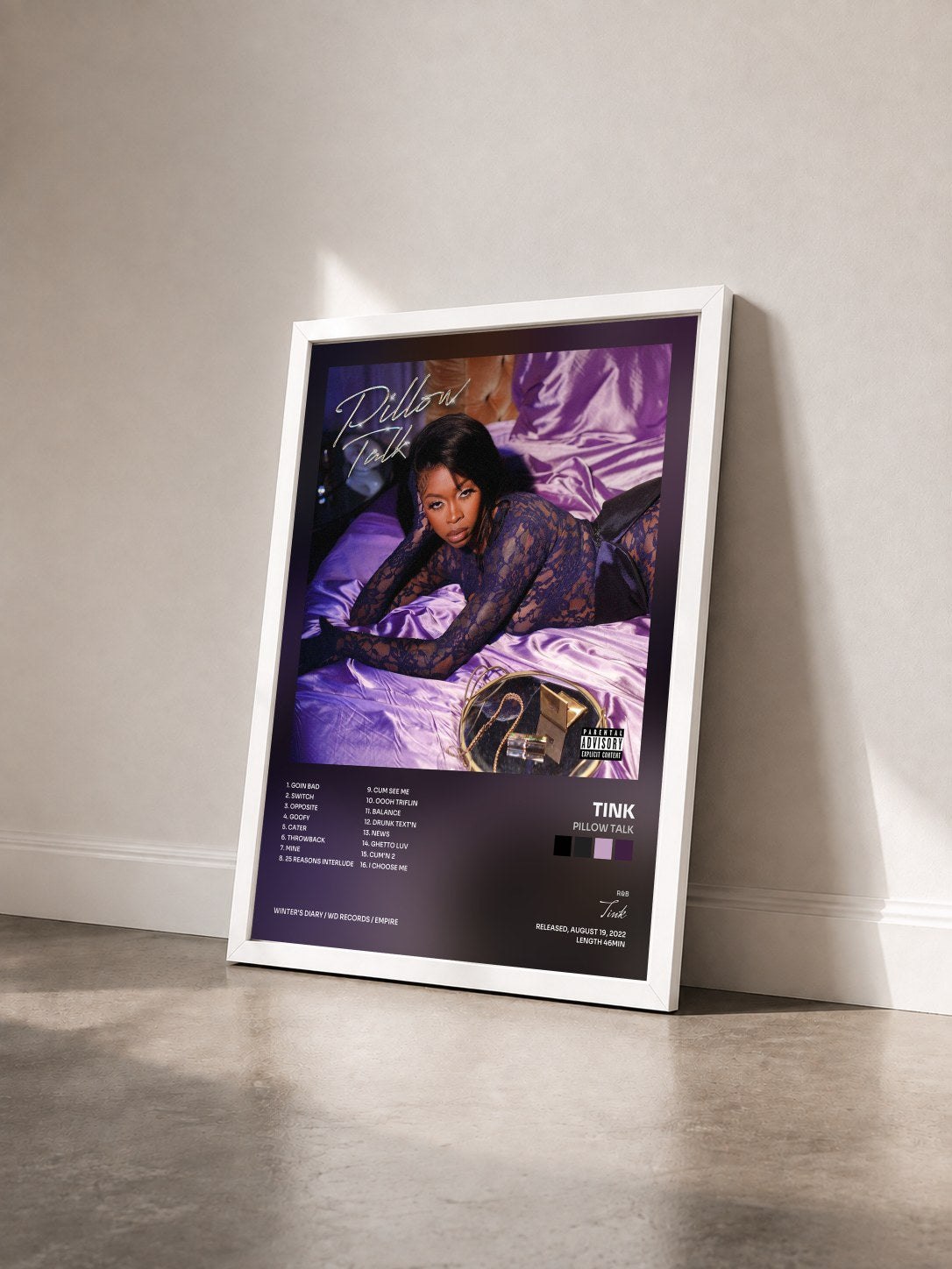 #blanc Tableau de l'album Pillow Talk de Tink vu de trois quarts, cadre blanc
