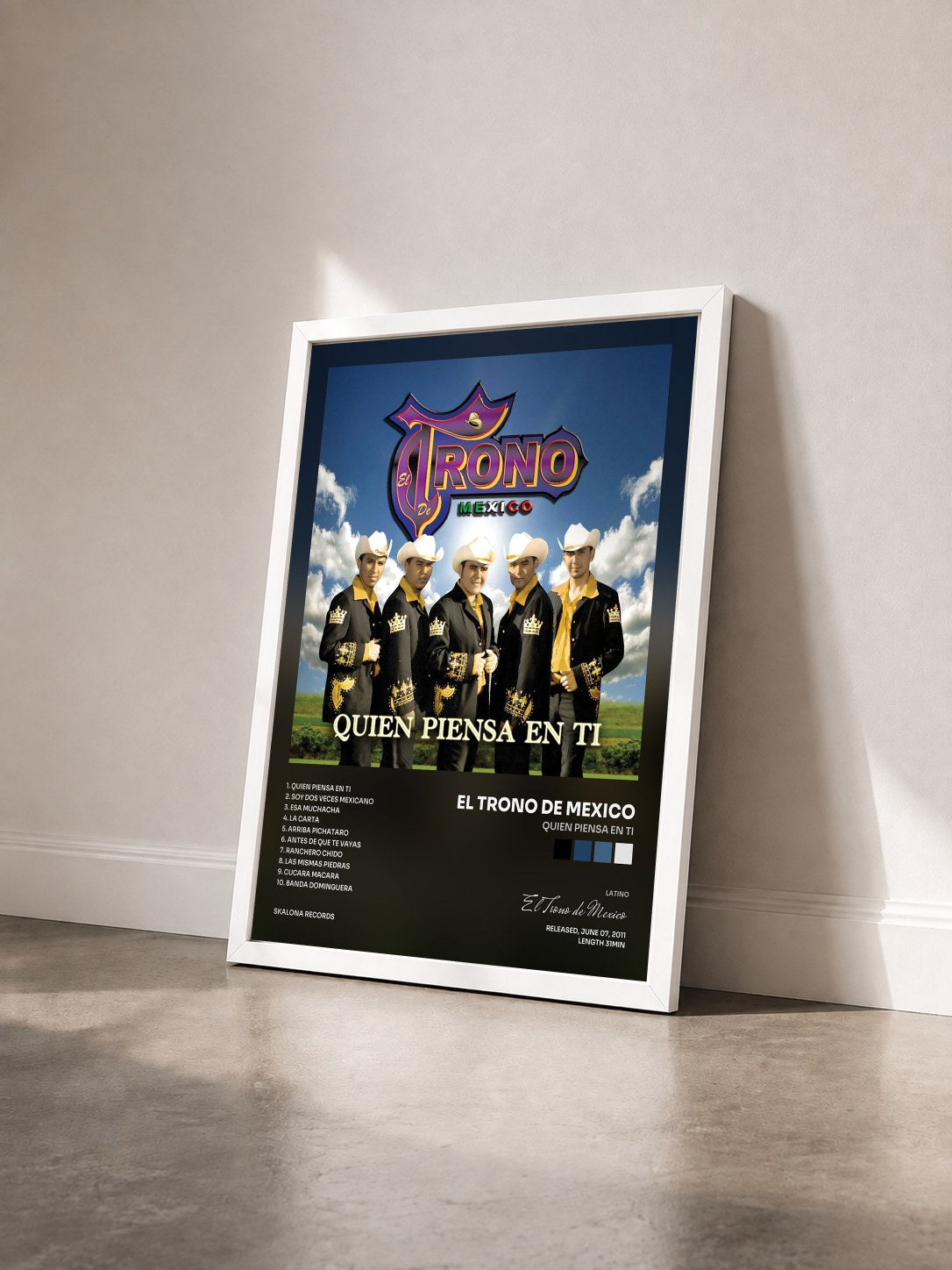 #blanc Tableau de l'album Quien Piensa En Ti de El Trono de Mexico vu de trois quarts, cadre blanc