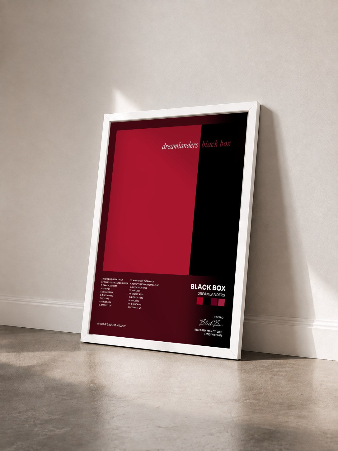 #blanc Tableau de l'album Dreamlanders de Black Box vu de trois quarts, cadre blanc
