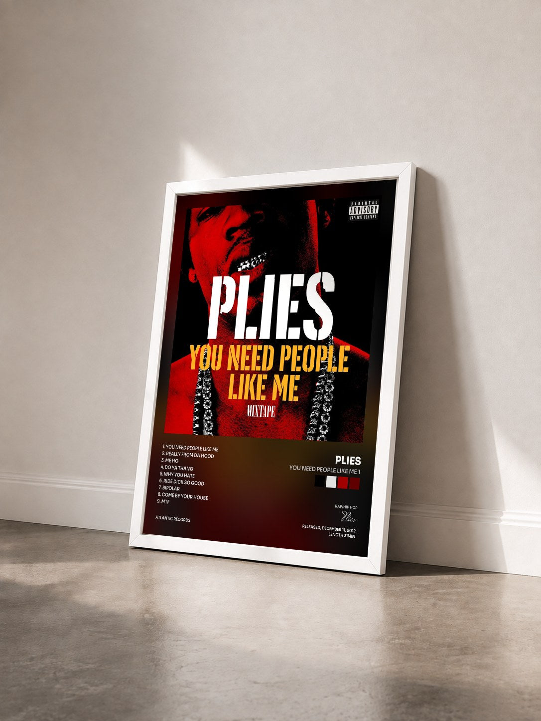 #blanc Tableau de l'album You Need People like Me 1 de Plies vu de trois quarts, cadre blanc