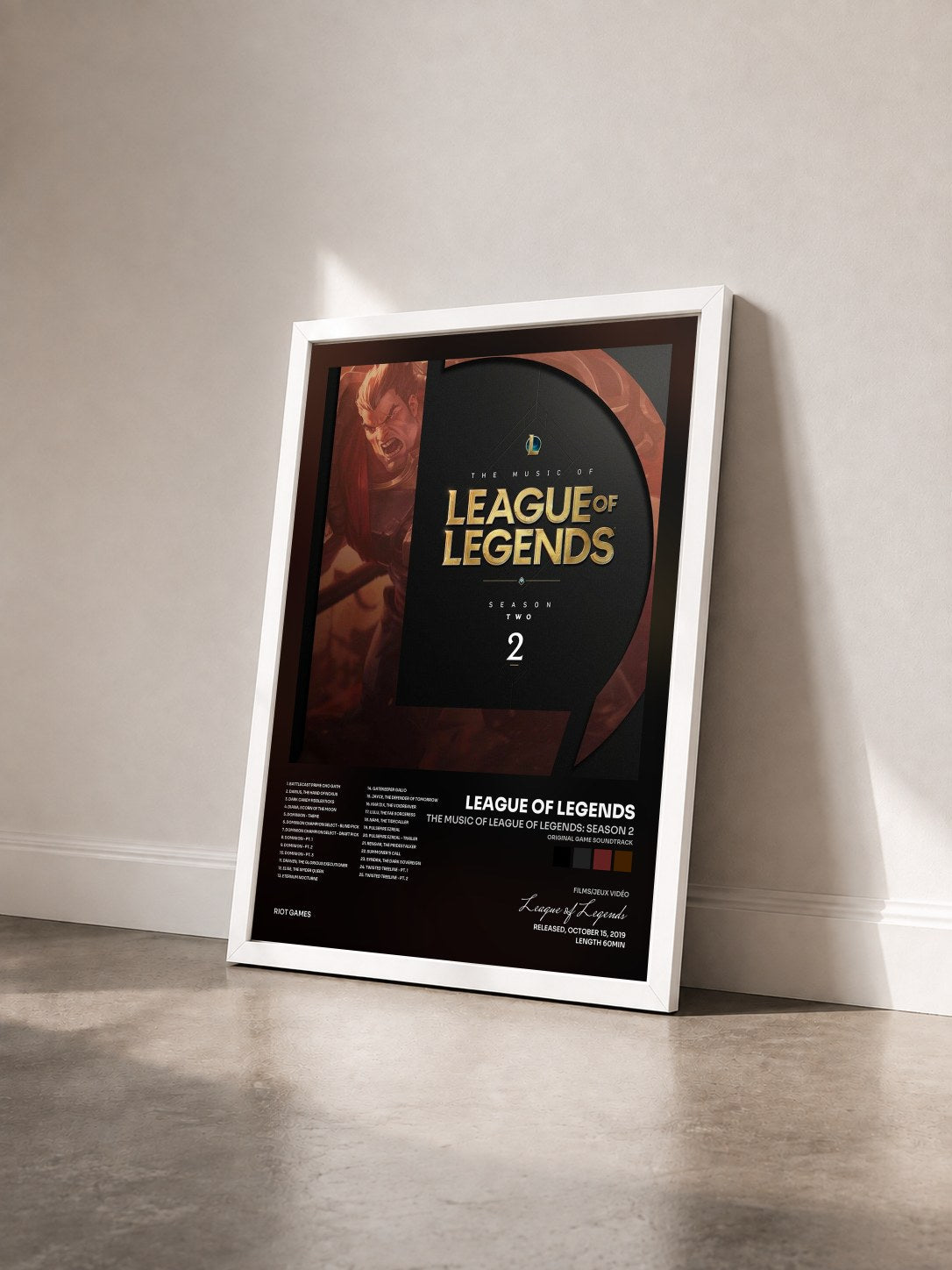 #blanc Tableau de l'album The Music of League of Legends: Season 2 (Original Game Soundtrack) de League of Legends vu de trois quarts, cadre blanc