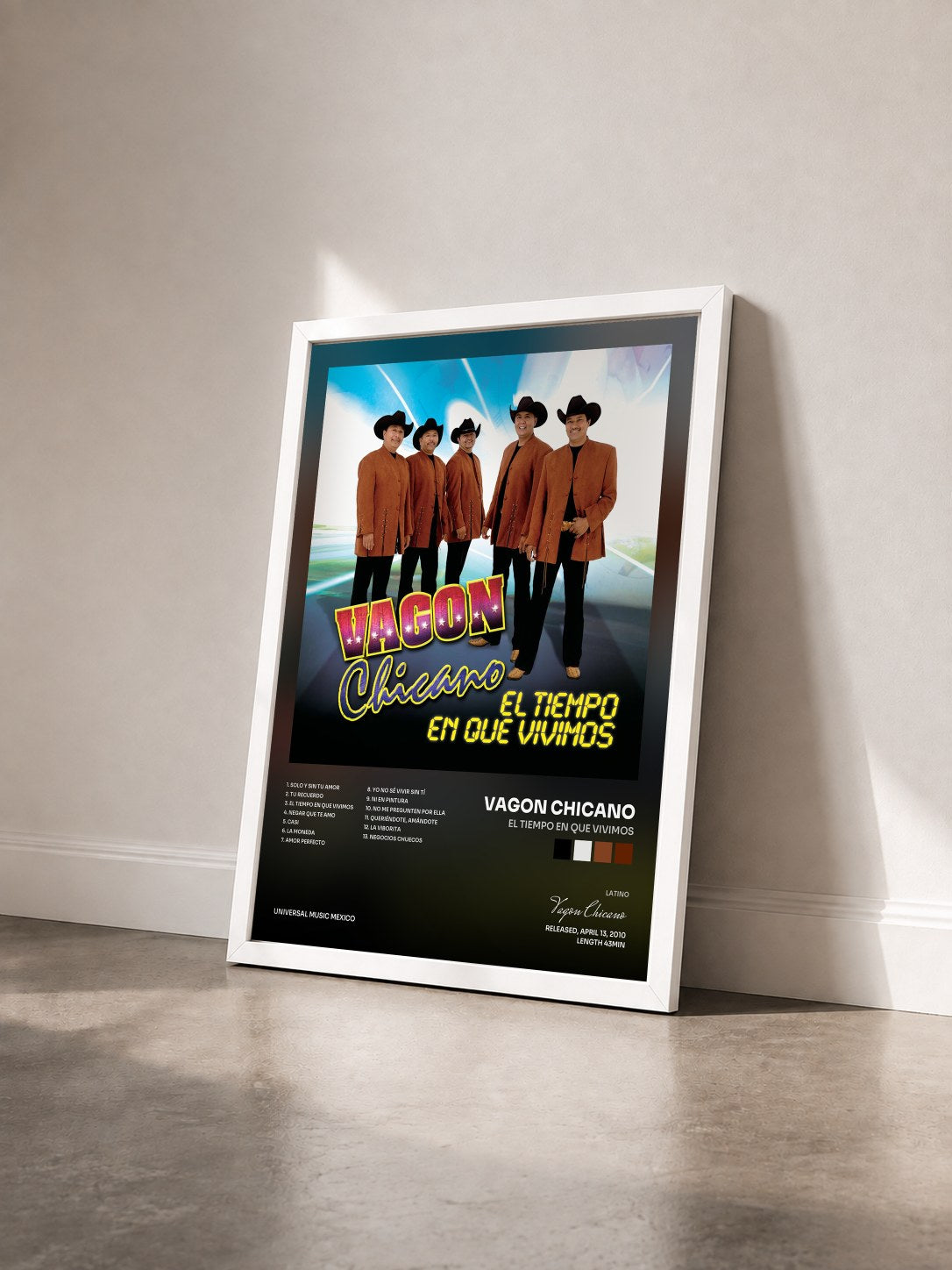 #blanc Tableau de l'album El Tiempo En Que Vivimos de Vagon Chicano vu de trois quarts, cadre blanc
