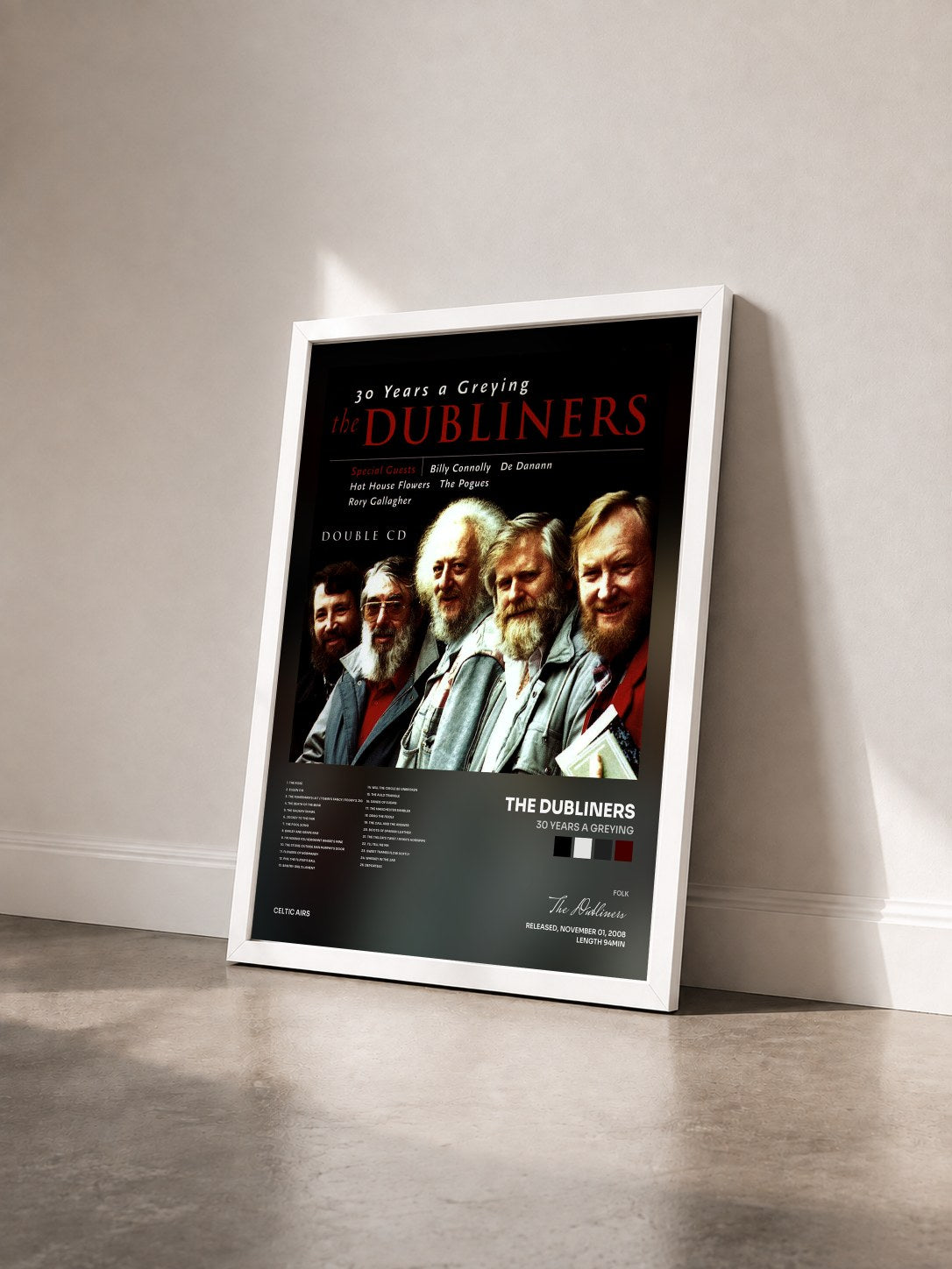 #blanc Tableau de l'album 30 Years A Greying de The Dubliners vu de trois quarts, cadre blanc