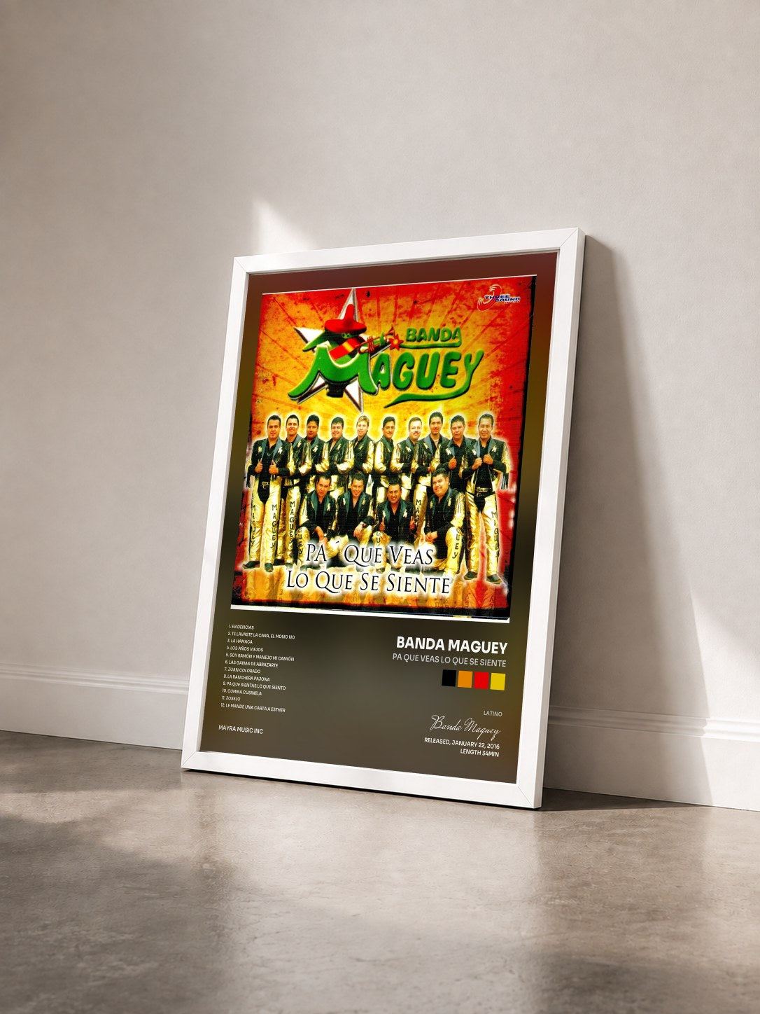 #blanc Tableau de l'album Pa Que Veas Lo Que Se Siente de Banda Maguey vu de trois quarts, cadre blanc