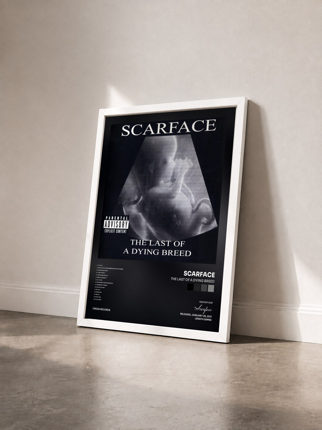 #blanc Tableau de l'album The Last Of A Dying Breed de Scarface vu de trois quarts, cadre blanc
