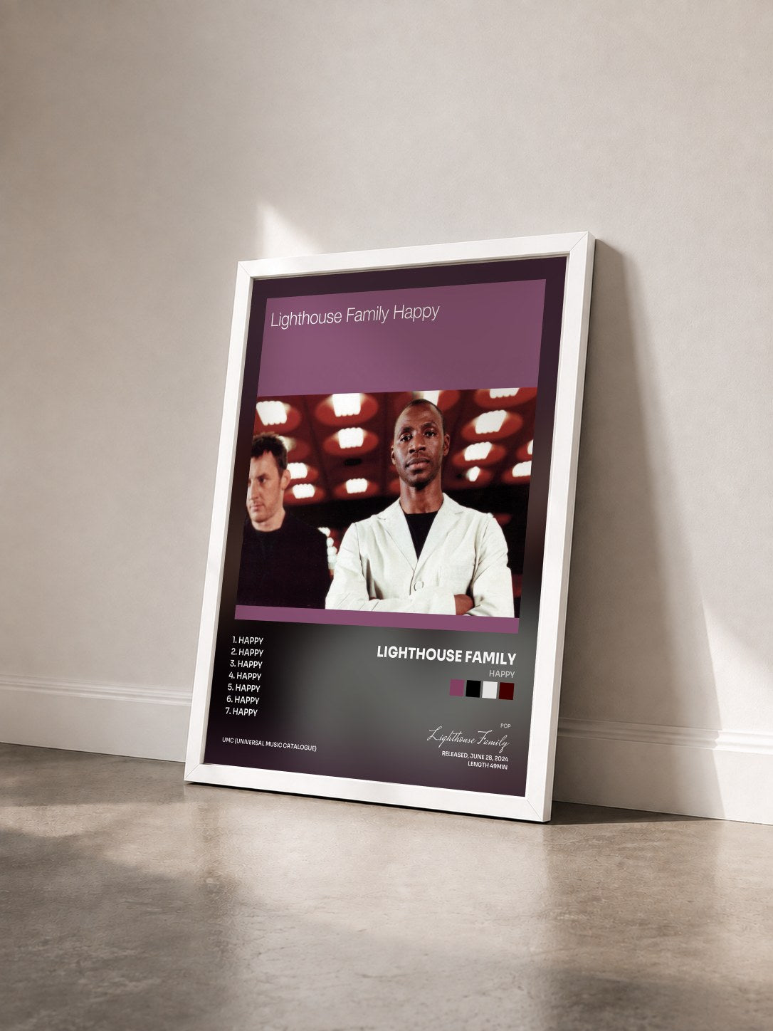 #blanc Tableau de l'album Happy de Lighthouse Family vu de trois quarts, cadre blanc