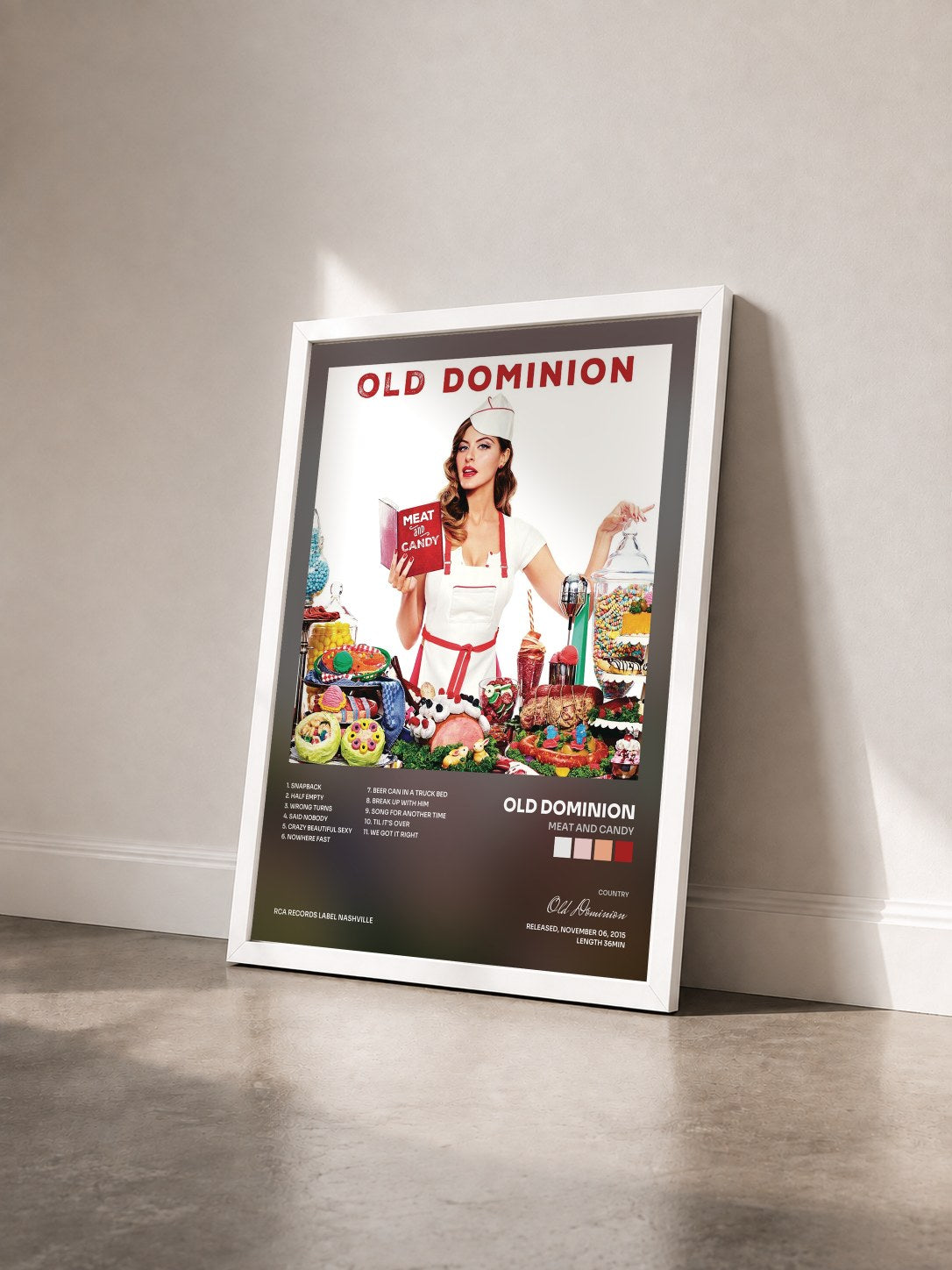 #blanc Tableau de l'album Meat and Candy de Old Dominion vu de trois quarts, cadre blanc