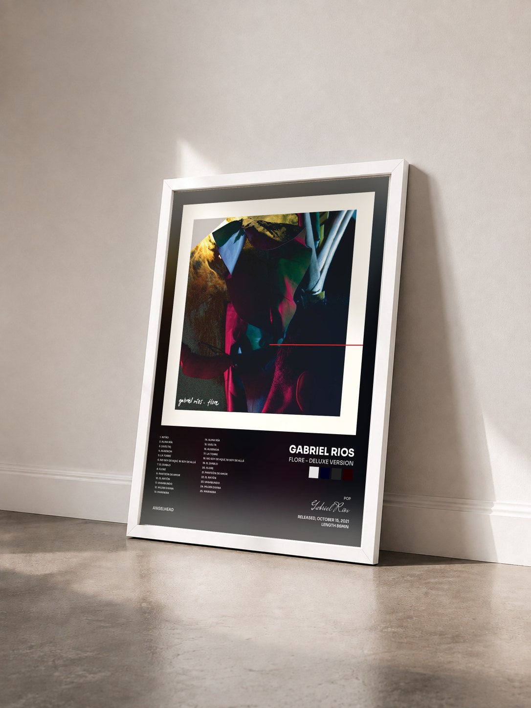 #blanc Tableau de l'album Flore - Deluxe version de Gabriel Rios vu de trois quarts, cadre blanc