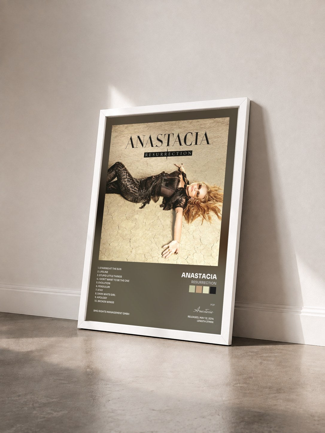 #blanc Tableau de l'album Resurrection de Anastacia vu de trois quarts, cadre blanc
