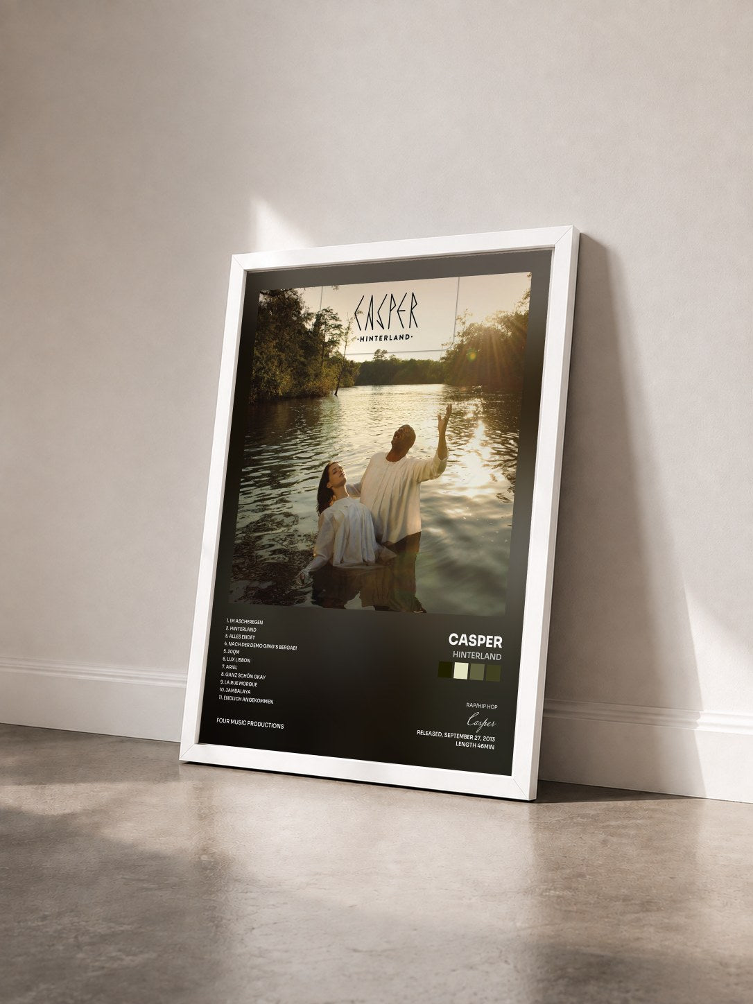 #blanc Tableau de l'album Hinterland de Casper vu de trois quarts, cadre blanc
