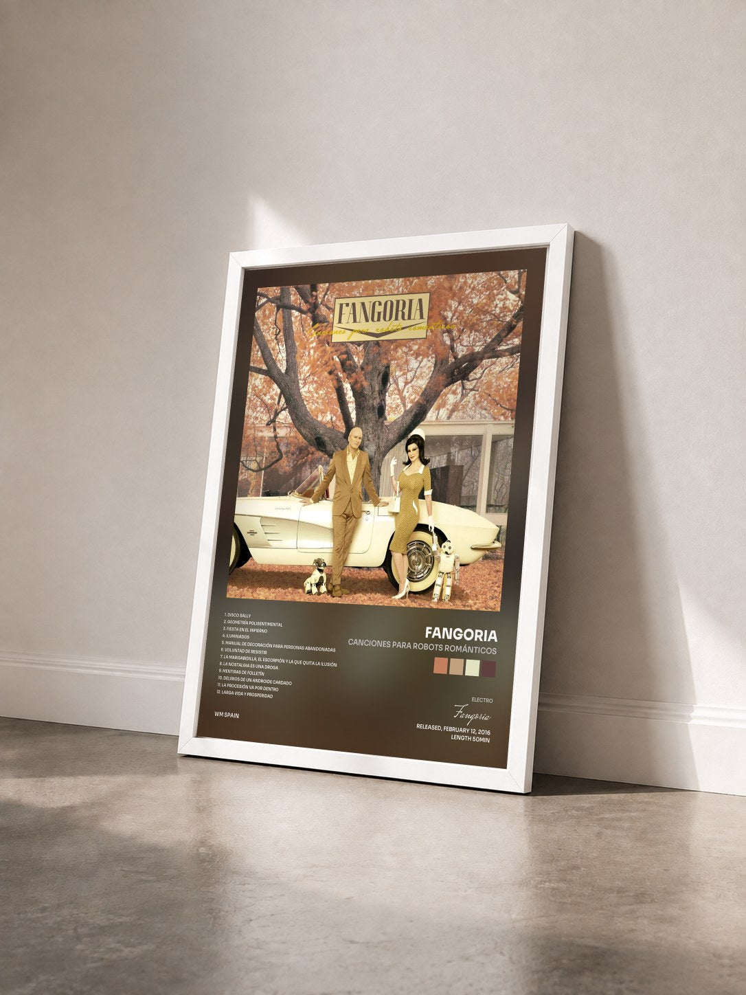 #blanc Tableau de l'album Canciones para robots románticos de Fangoria vu de trois quarts, cadre blanc