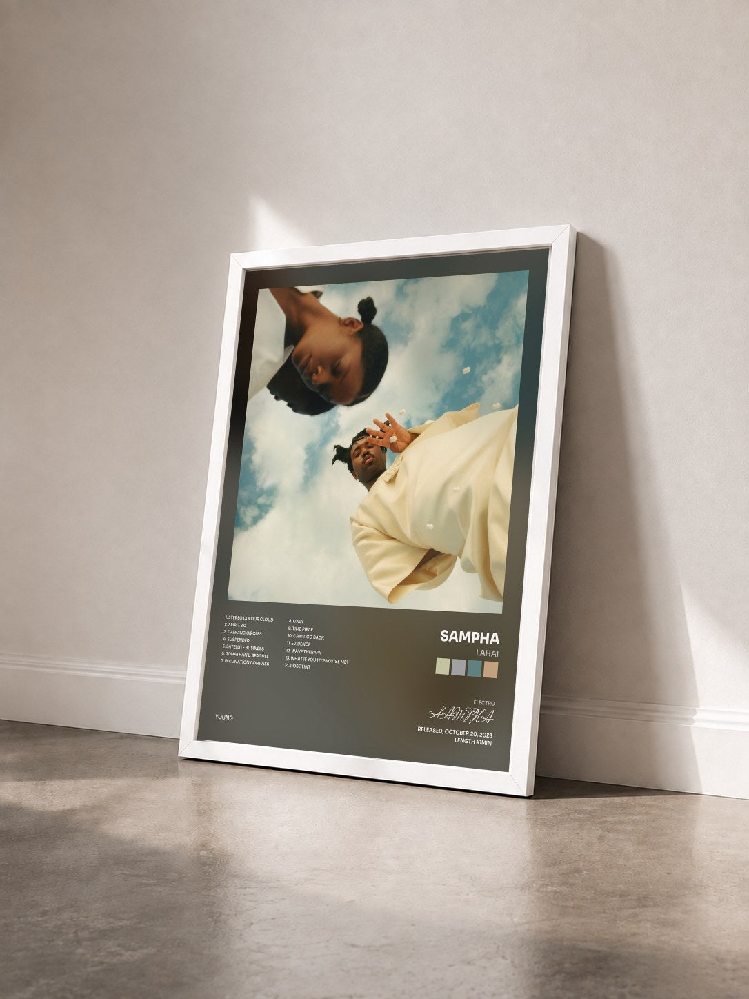 #blanc Tableau de l'album Lahai de SAMPHA vu de trois quarts, cadre blanc