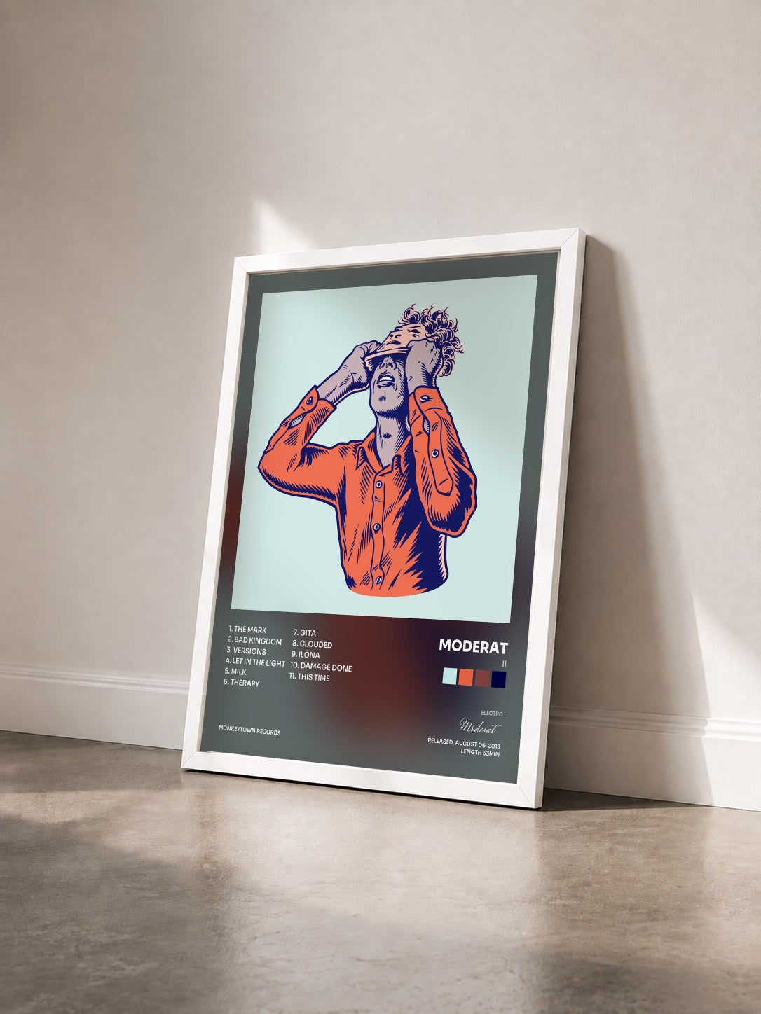 #blanc Tableau de l'album II de Moderat vu de trois quarts, cadre blanc