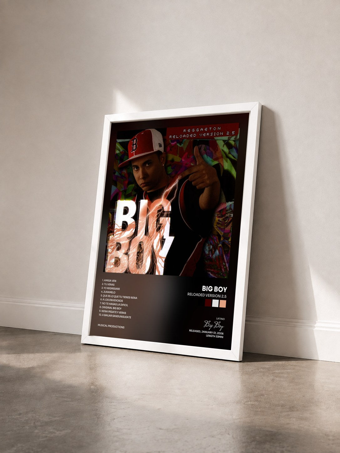 #blanc Tableau de l'album Reloaded Version 2.5 de Big Boy vu de trois quarts, cadre blanc