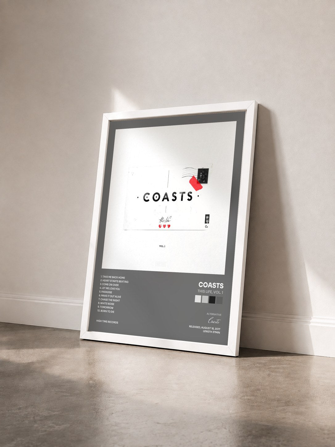 #blanc Tableau de l'album This Life, Vol. 1 de Coasts vu de trois quarts, cadre blanc