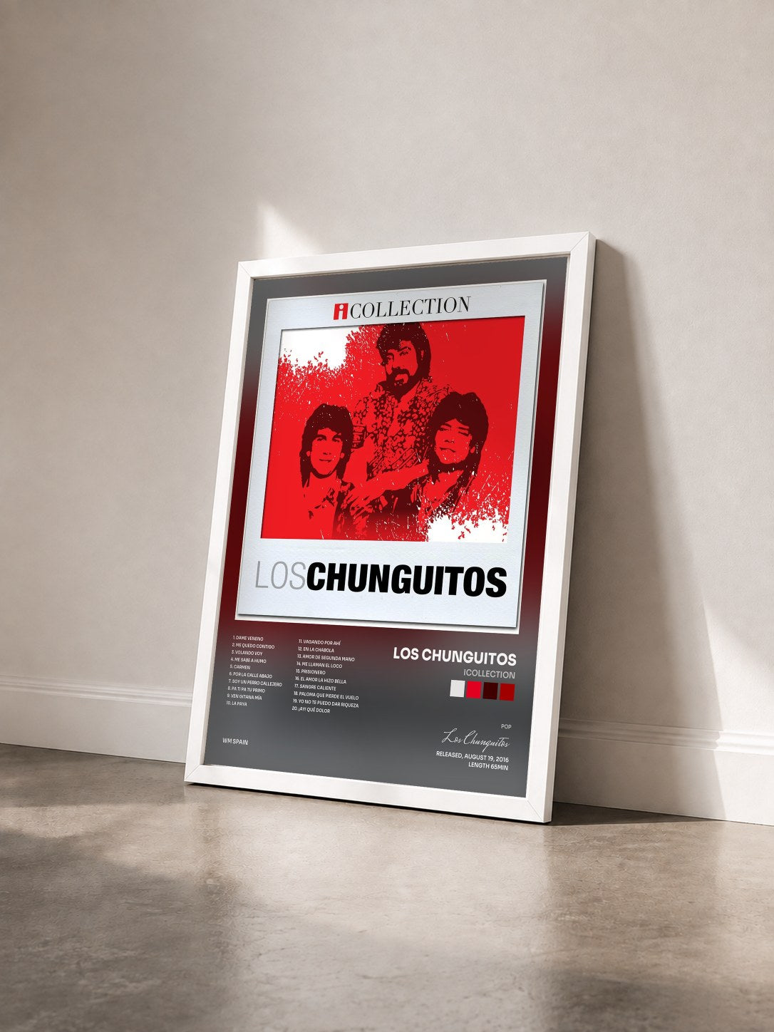 #blanc Tableau de l'album iCollection de Los Chunguitos vu de trois quarts, cadre blanc