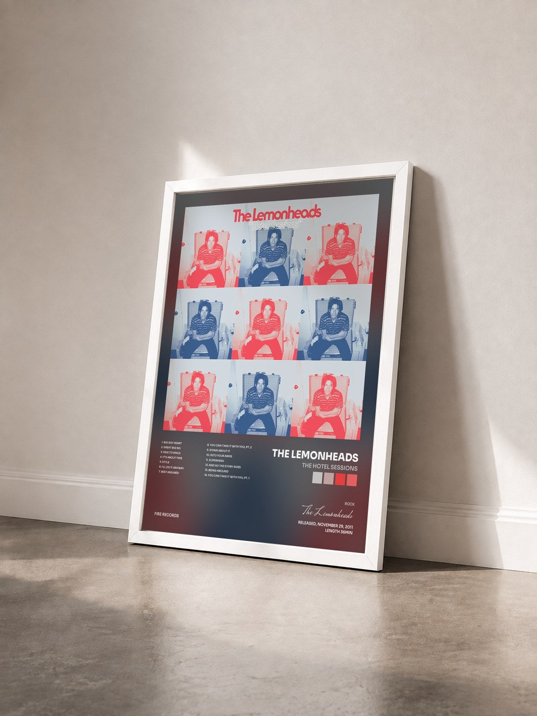 #blanc Tableau de l'album The Hotel Sessions de The Lemonheads vu de trois quarts, cadre blanc