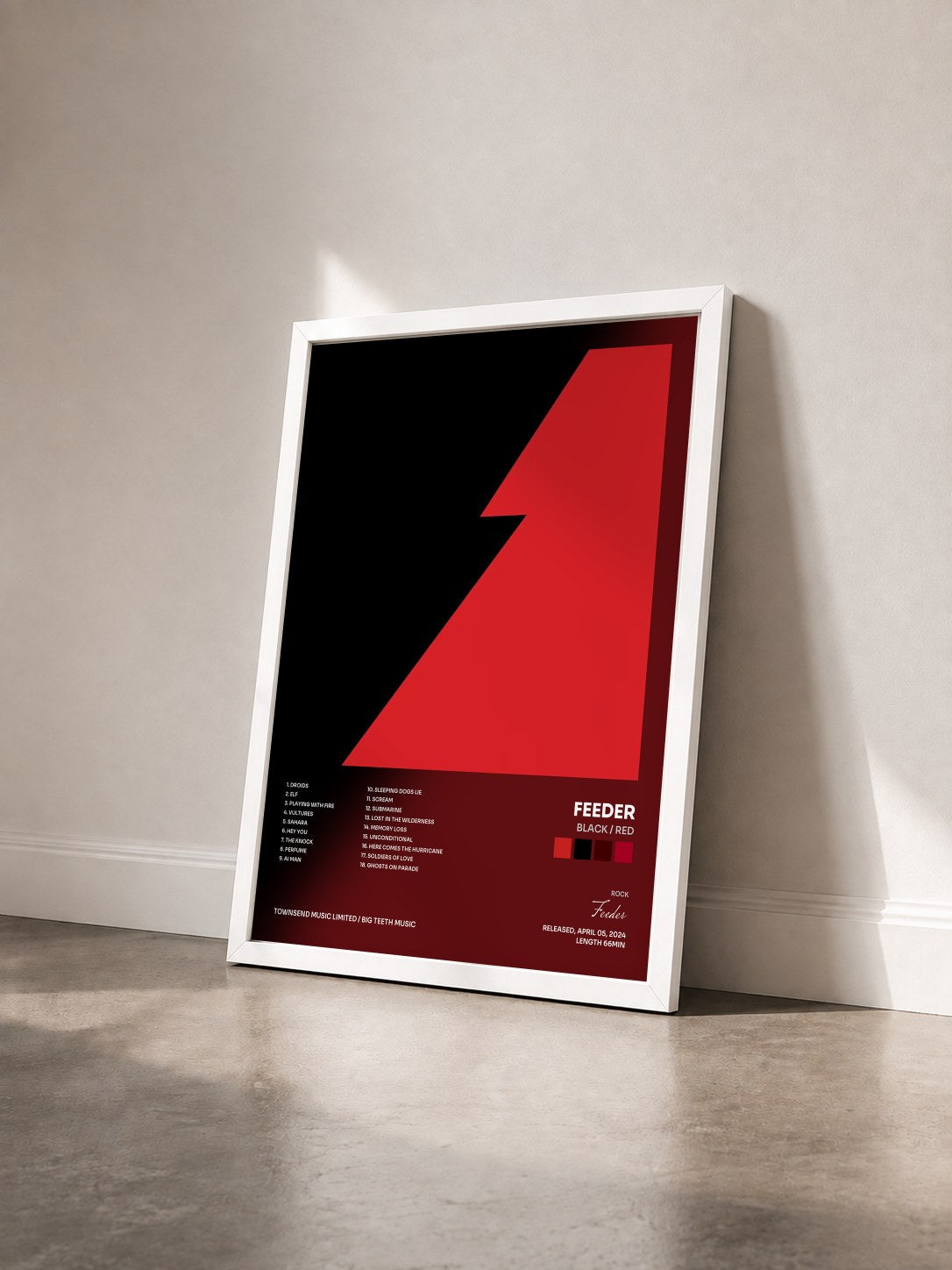 #blanc Tableau de l'album Black / Red de Feeder vu de trois quarts, cadre blanc