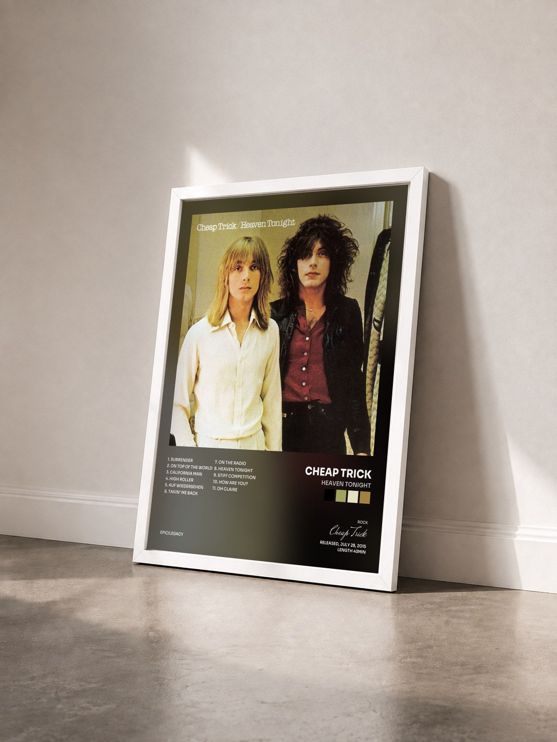 #blanc Tableau de l'album Heaven Tonight de Cheap Trick vu de trois quarts, cadre blanc