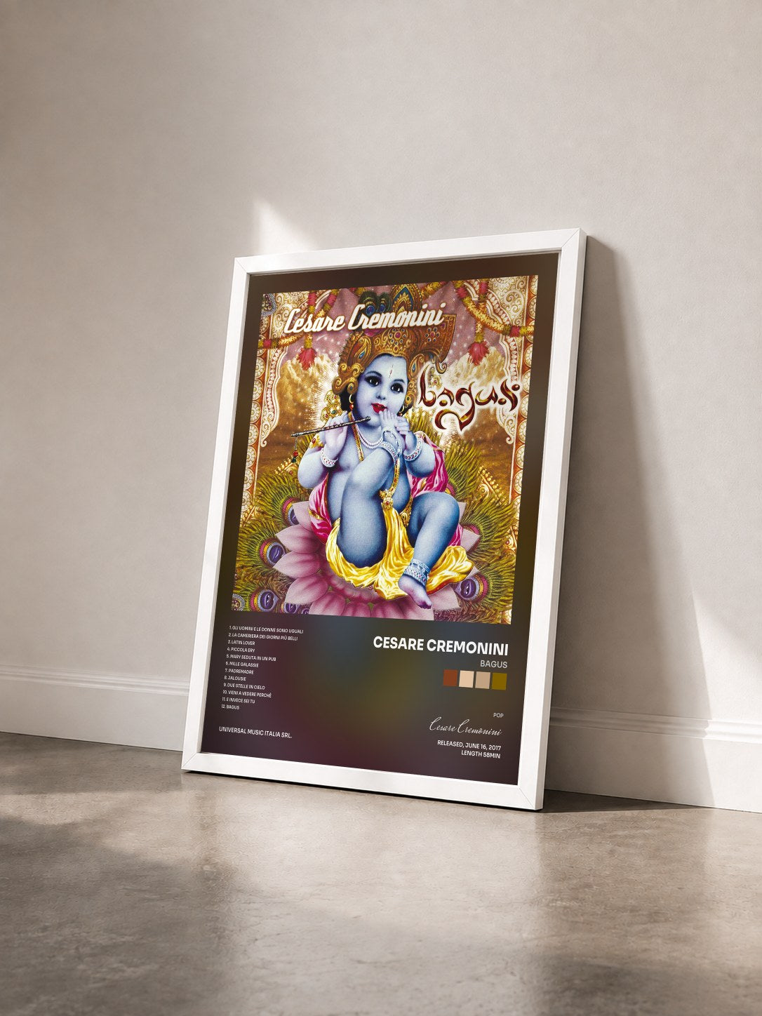 #blanc Tableau de l'album Bagus de Cesare Cremonini vu de trois quarts, cadre blanc