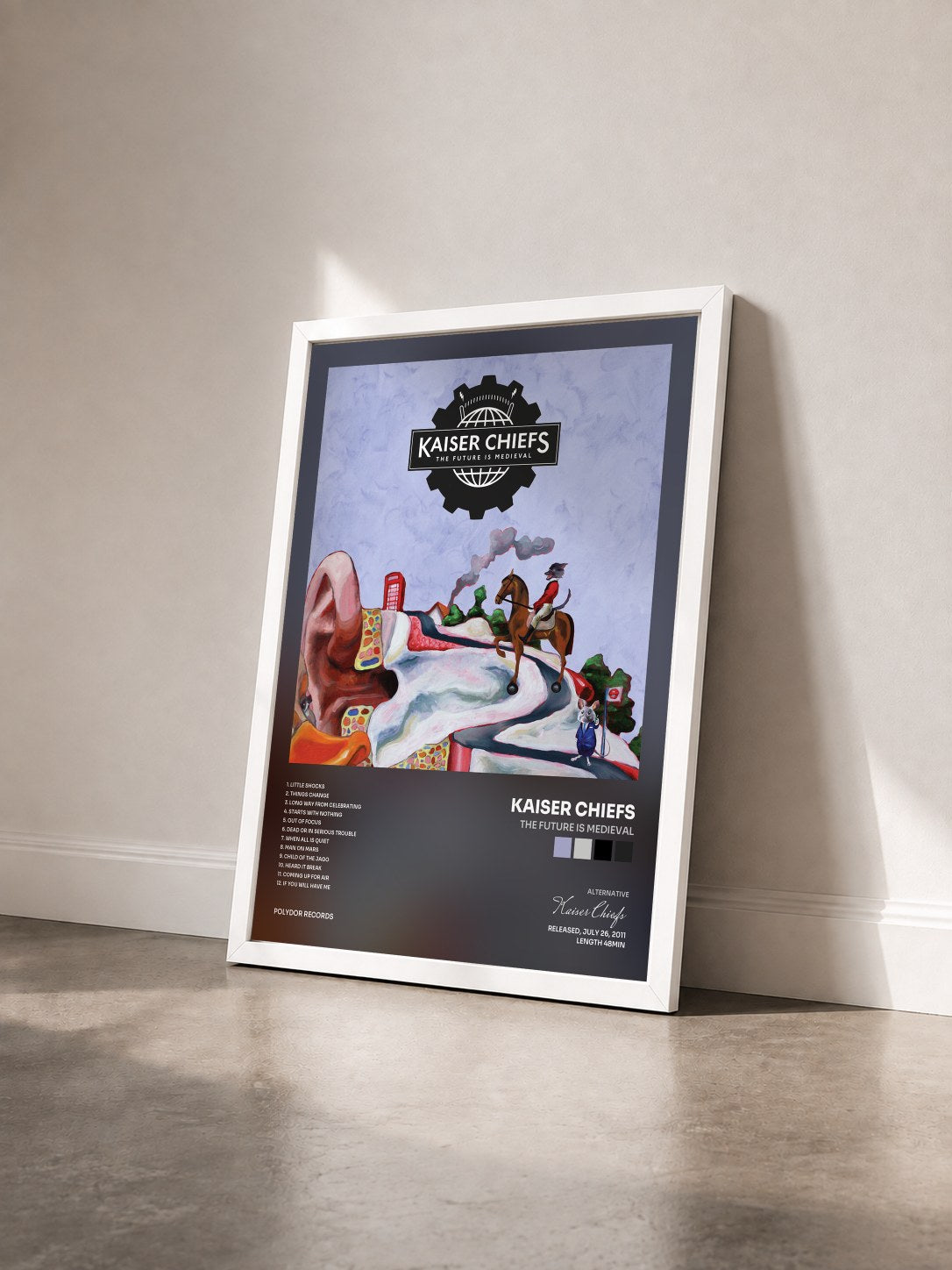 #blanc Tableau de l'album The Future Is Medieval de Kaiser Chiefs vu de trois quarts, cadre blanc