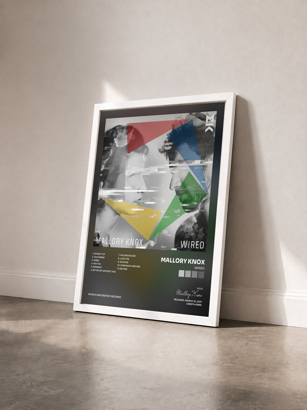 #blanc Tableau de l'album Wired de Mallory Knox vu de trois quarts, cadre blanc