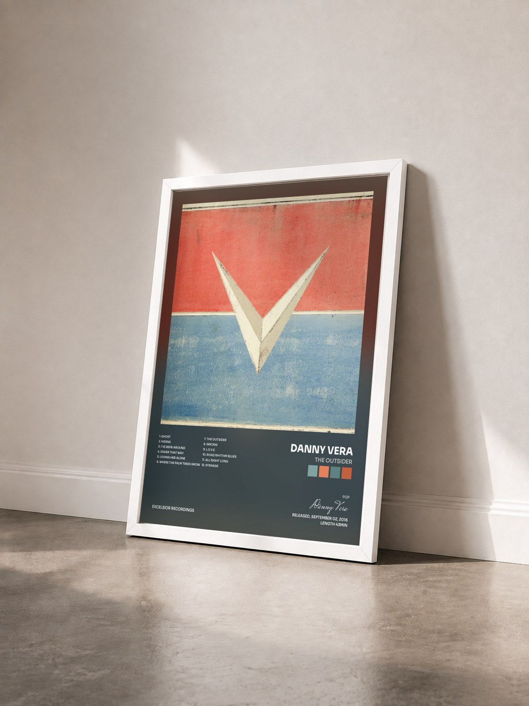 #blanc Tableau de l'album The Outsider de Danny Vera vu de trois quarts, cadre blanc