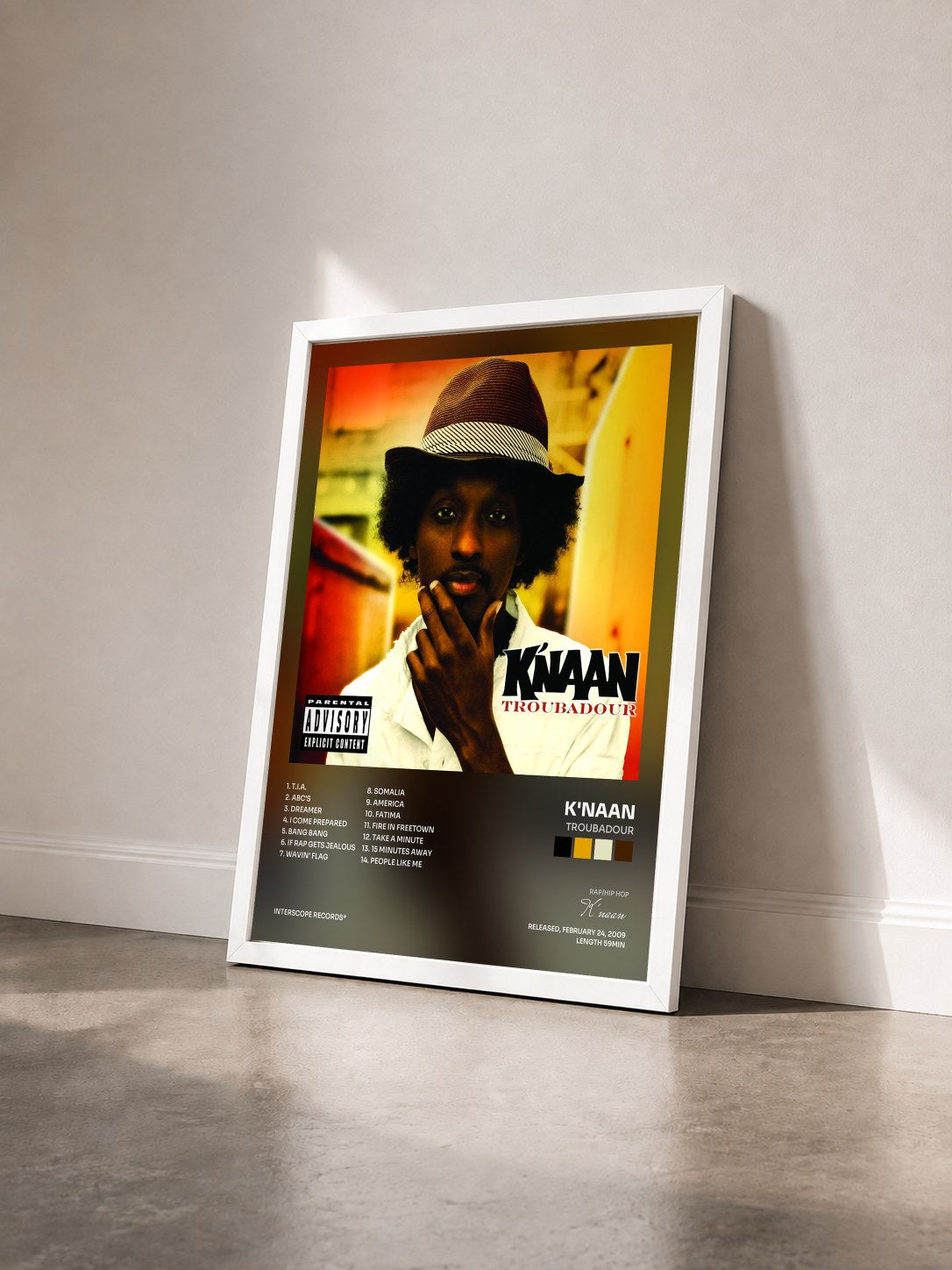 #blanc Tableau de l'album Troubadour de K'naan vu de trois quarts, cadre blanc