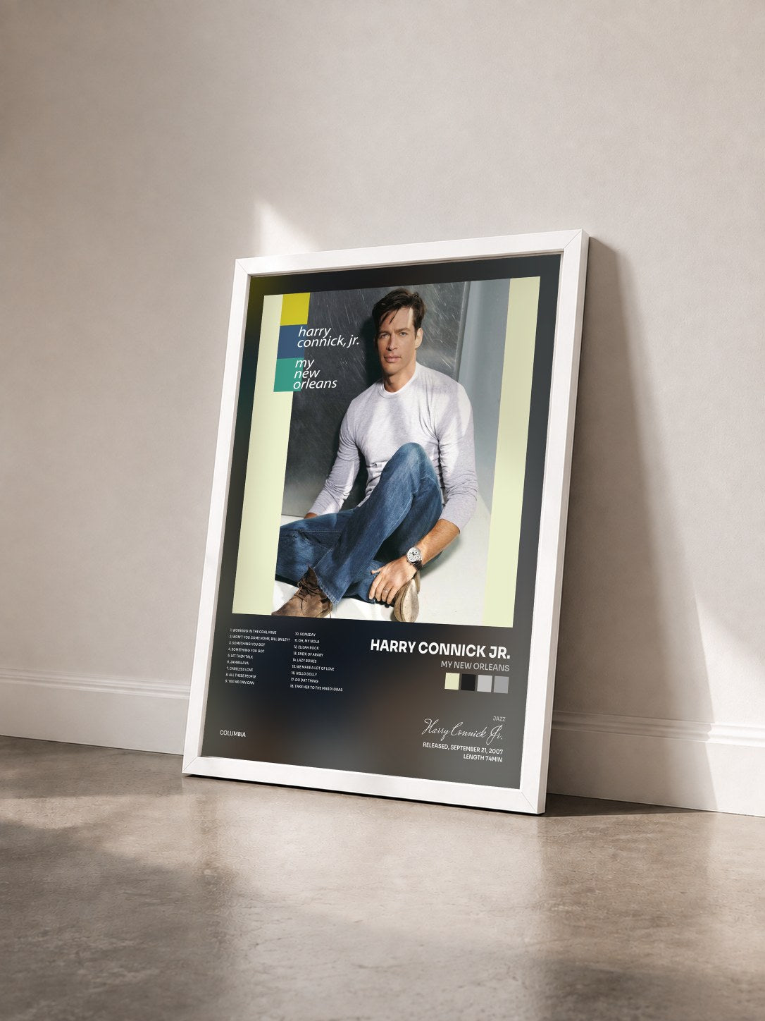 #blanc Tableau de l'album My New Orleans de Harry Connick Jr. vu de trois quarts, cadre blanc
