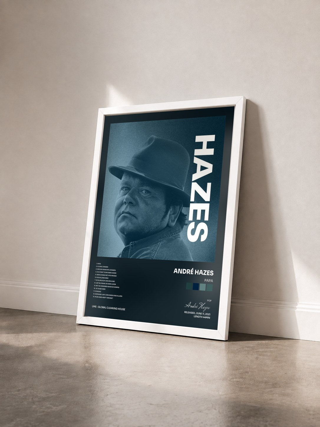#blanc Tableau de l'album Papa de André Hazes vu de trois quarts, cadre blanc
