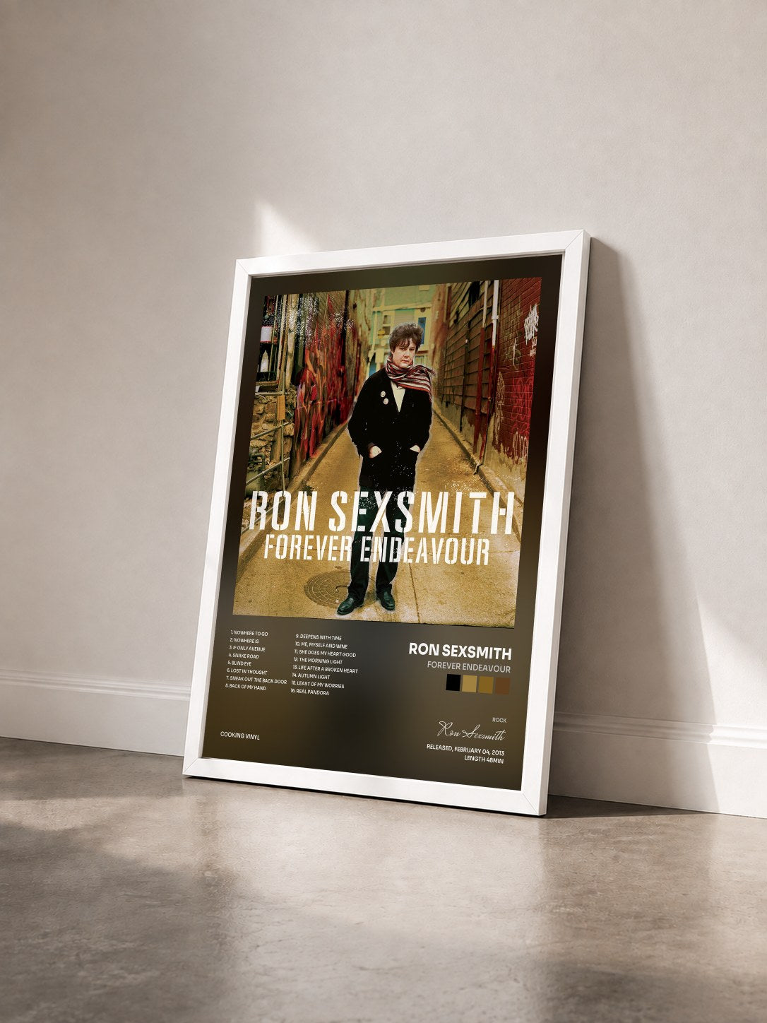 #blanc Tableau de l'album Forever Endeavour de Ron Sexsmith vu de trois quarts, cadre blanc