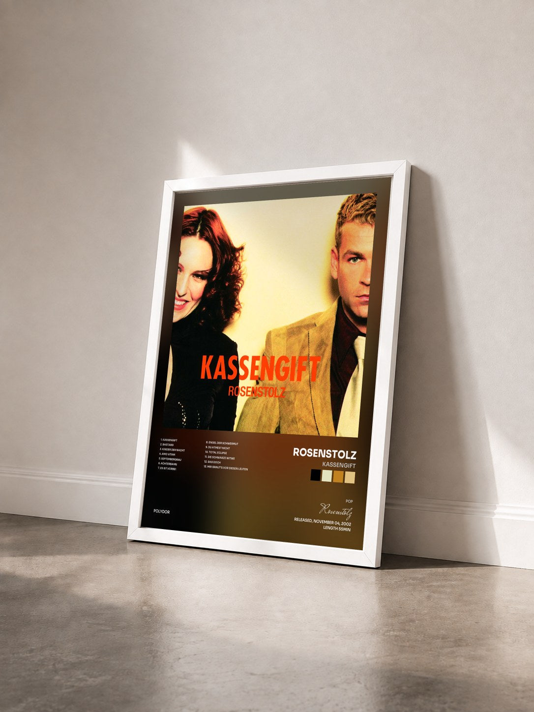 #blanc Tableau de l'album Kassengift de Rosenstolz vu de trois quarts, cadre blanc