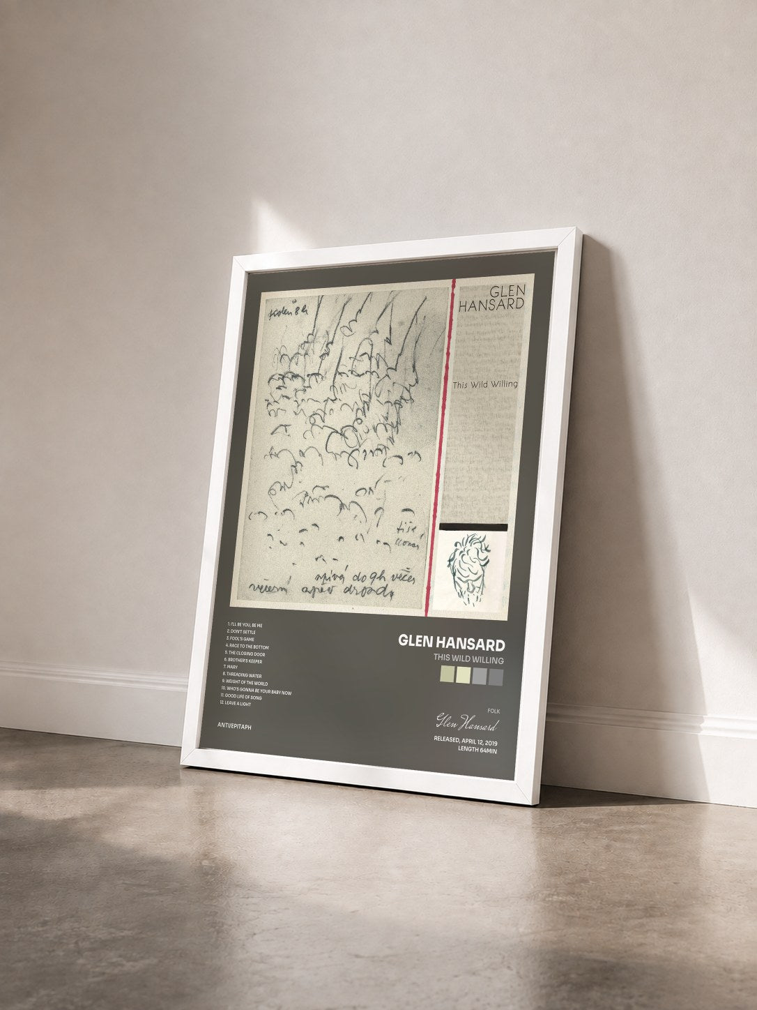 #blanc Tableau de l'album This Wild Willing de Glen Hansard vu de trois quarts, cadre blanc