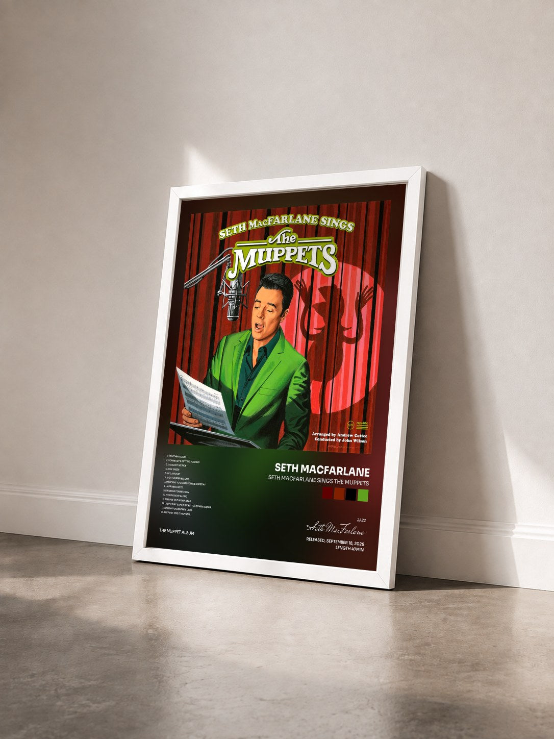 #blanc Tableau de l'album Seth MacFarlane Sings The Muppets de Seth MacFarlane vu de trois quarts, cadre blanc