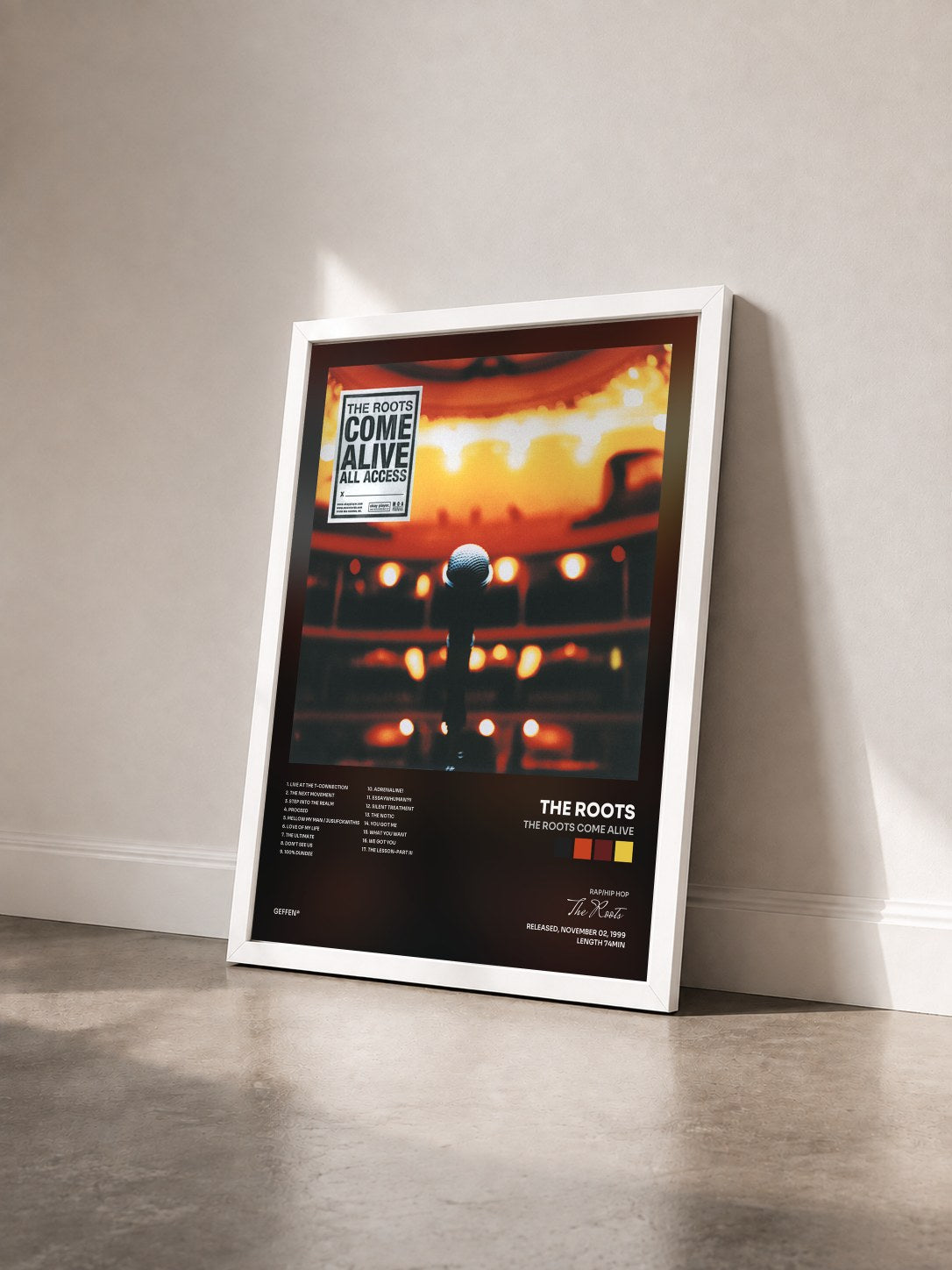 #blanc Tableau de l'album The Roots Come Alive de The Roots vu de trois quarts, cadre blanc