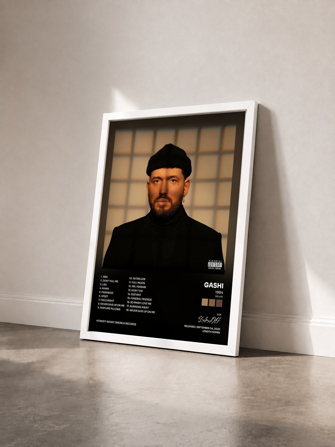 #blanc Tableau de l'album 1984 (Deluxe) de GASHI vu de trois quarts, cadre blanc