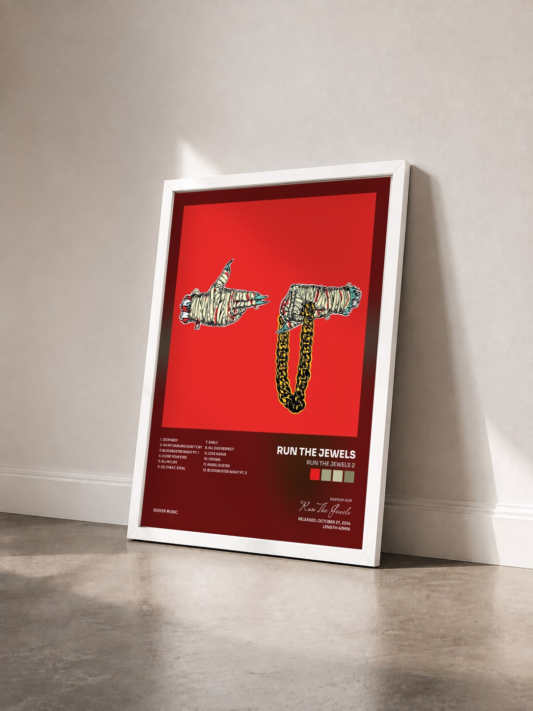 #blanc Tableau de l'album Run The Jewels 2 de Run The Jewels vu de trois quarts, cadre blanc