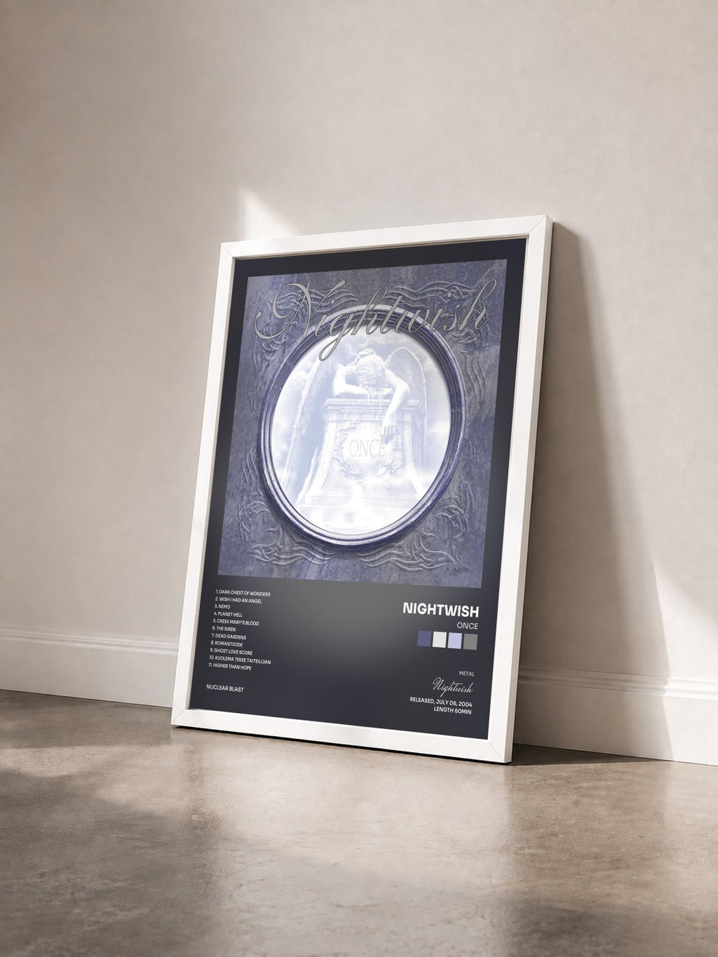 #blanc Tableau de l'album Once de Nightwish vu de trois quarts, cadre blanc