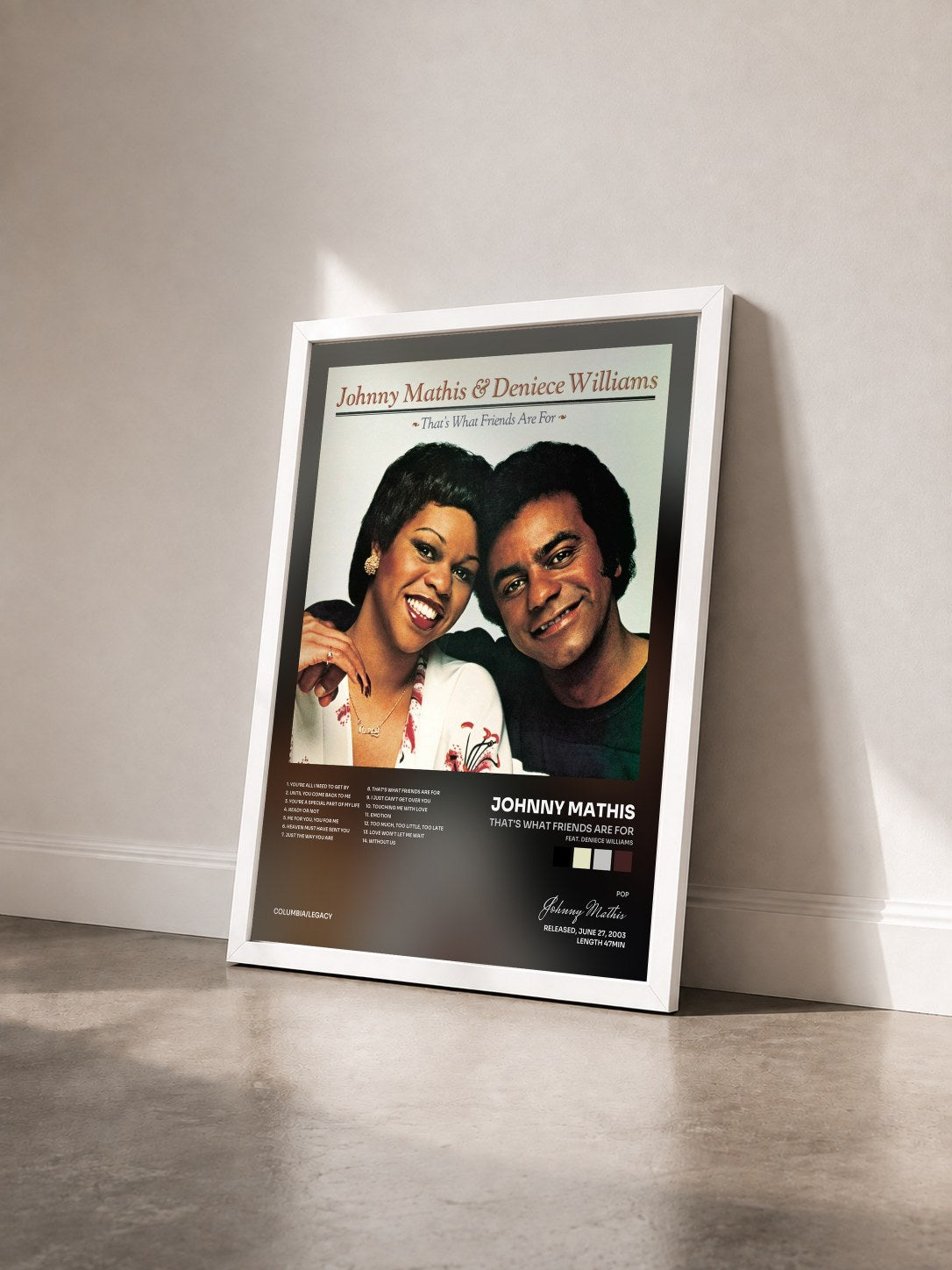 #blanc Tableau de l'album That's What Friends Are For (feat. Deniece Williams) de Johnny Mathis vu de trois quarts, cadre blanc