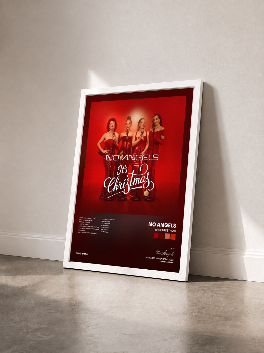 #blanc Tableau de l'album It's Christmas de No Angels vu de trois quarts, cadre blanc